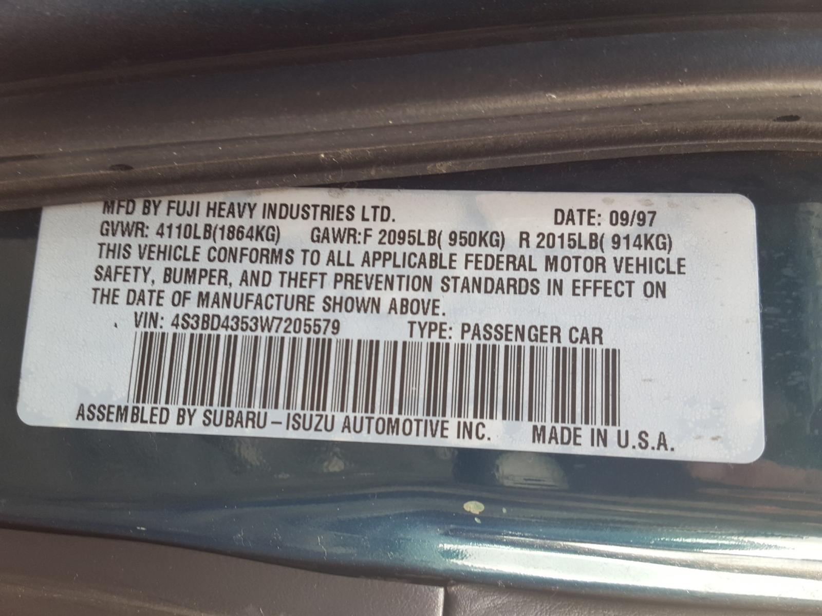 Photo 10 from auction – 1998 SUBARU LEGACY L with VIN 4S3BD4353W7205579