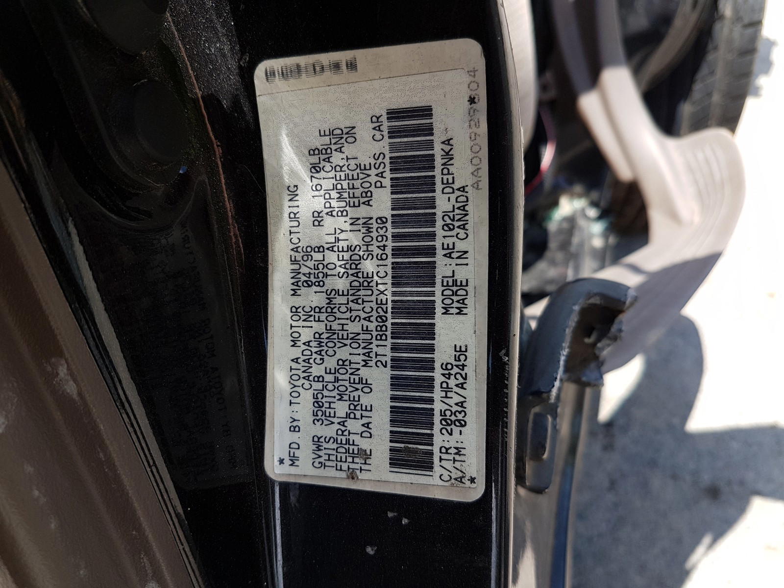 Photo 10 from auction – 1996 TOYOTA COROLLA DX with VIN 2T1BB02EXTC164930