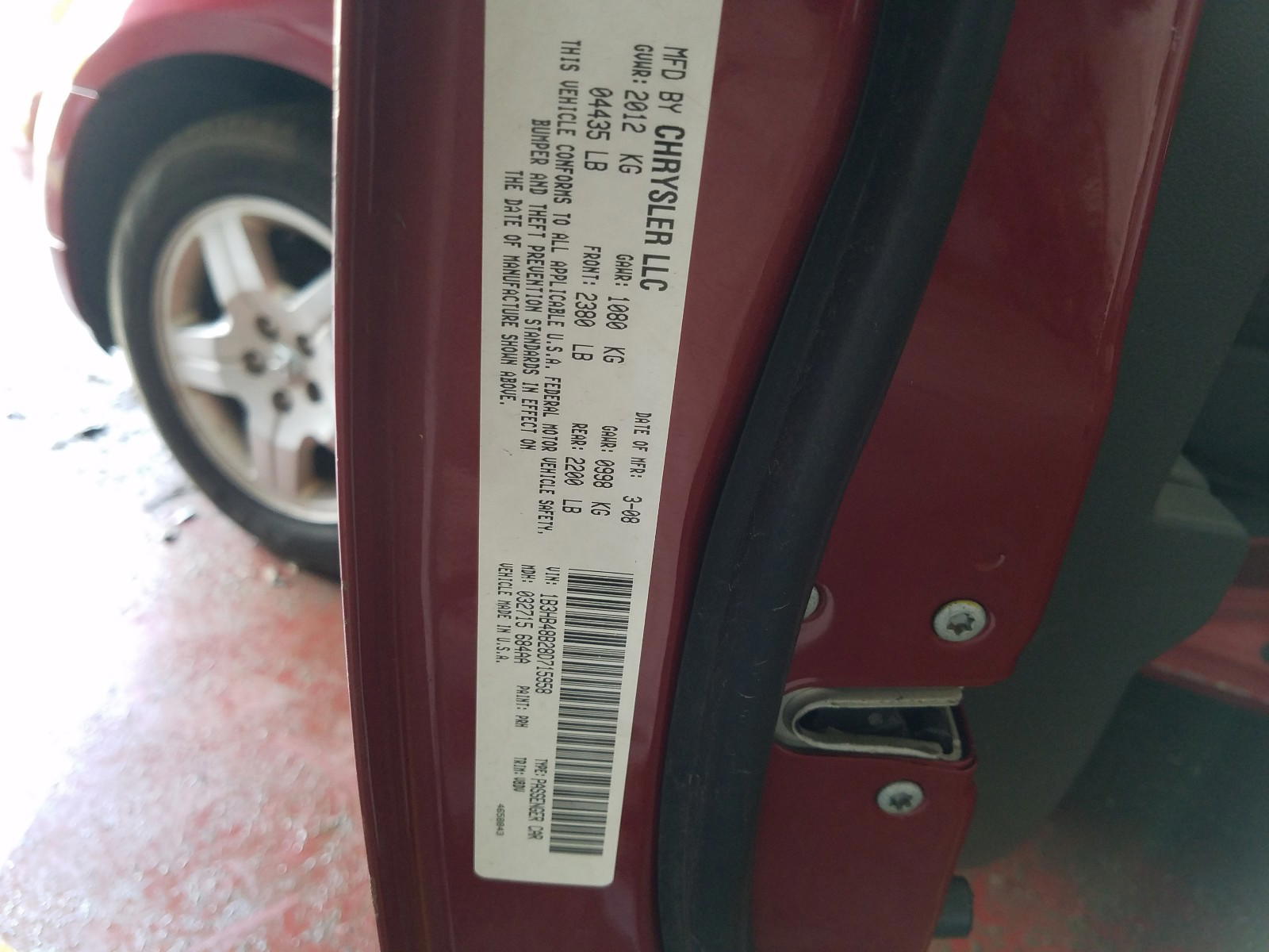 Photo 10 from auction – 2008 DODGE CALIBER SX with VIN 1B3HB48B28D715958