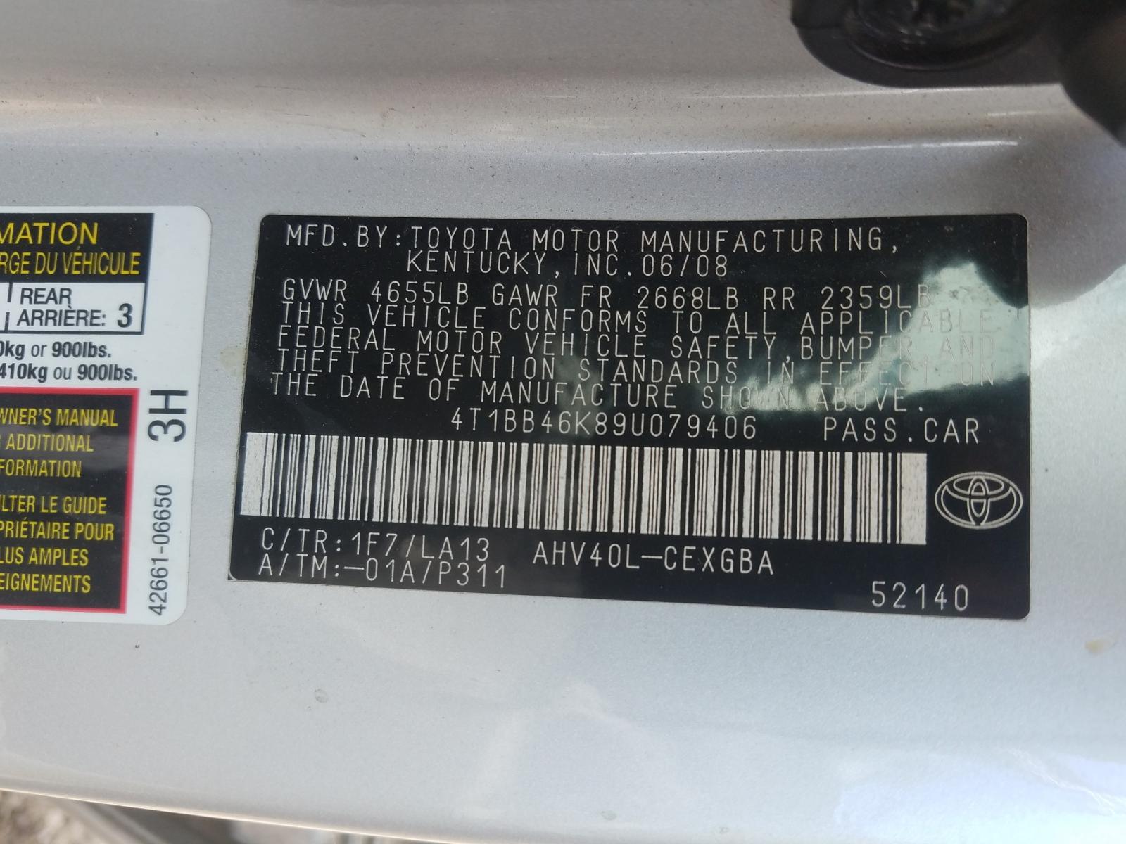 Photo 10 from auction – 2009 TOYOTA CAMRY HYBR with VIN 4T1BB46K89U079406