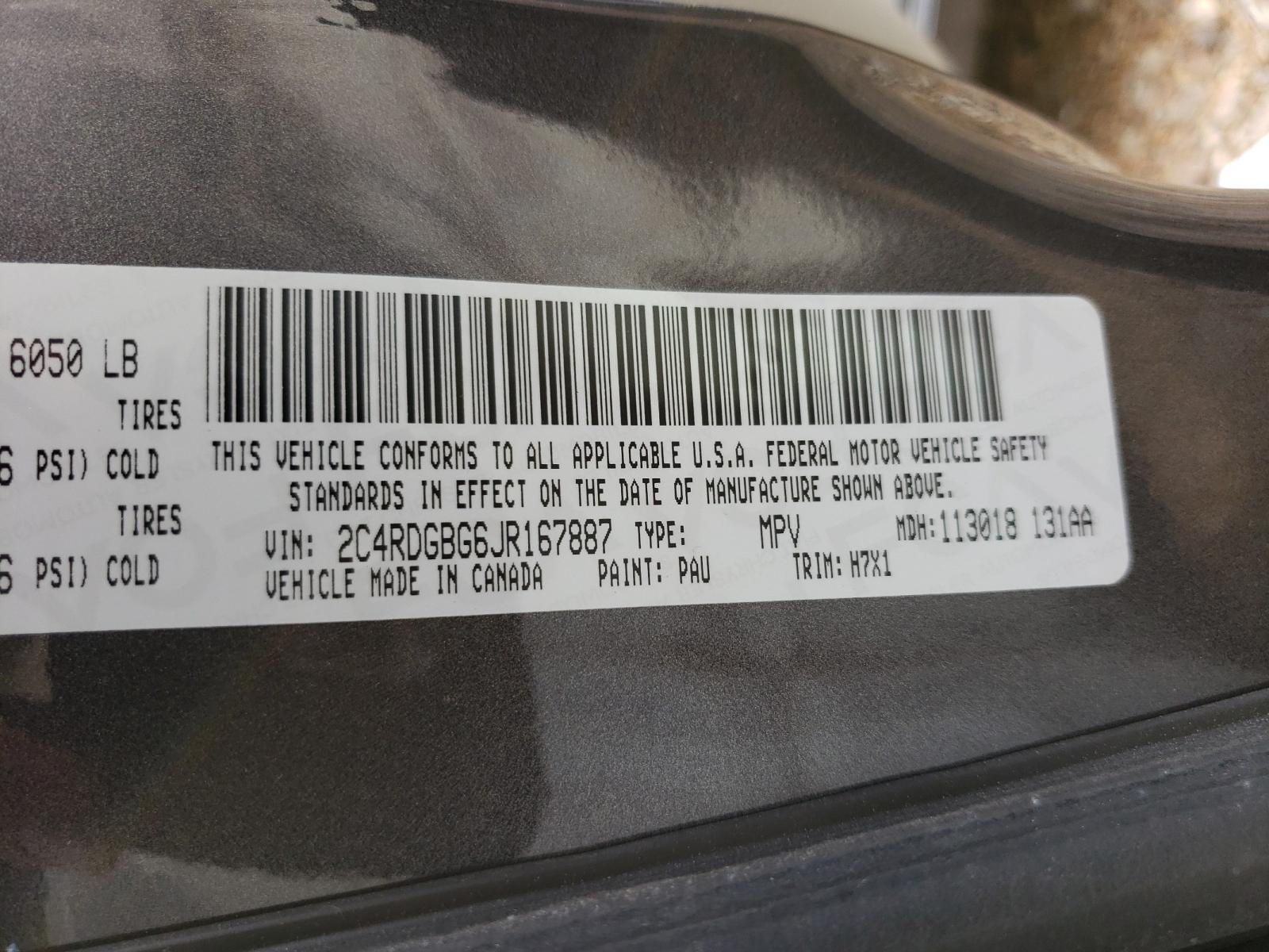 Photo 10 from auction – 2018 DODGE GRAND CARA with VIN 2C4RDGBG6JR167887