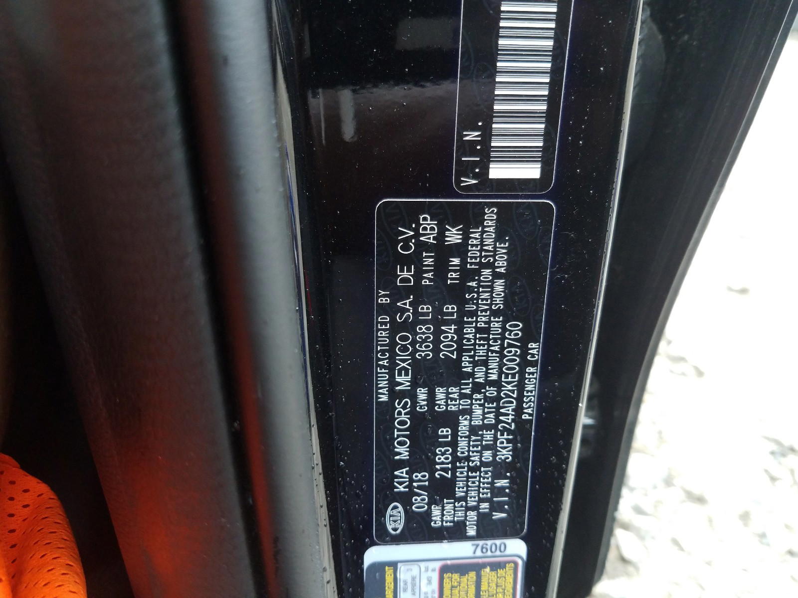 Photo 10 from auction – 2019 KIA FORTE FE with VIN 3KPF24AD2KE009760