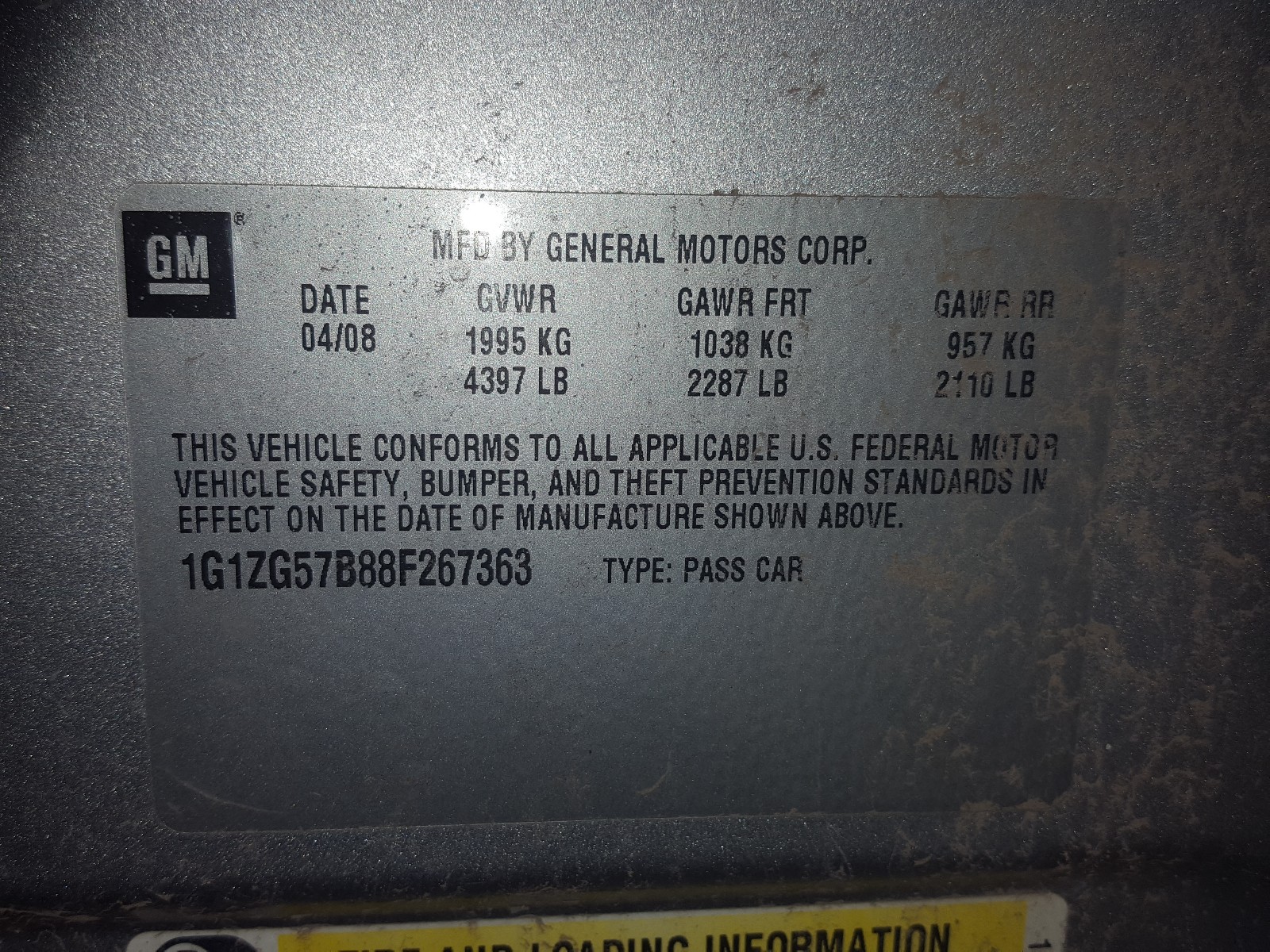Photo 10 from auction – 2008 CHEVROLET MALIBU with VIN 1G1ZG57B88F267363