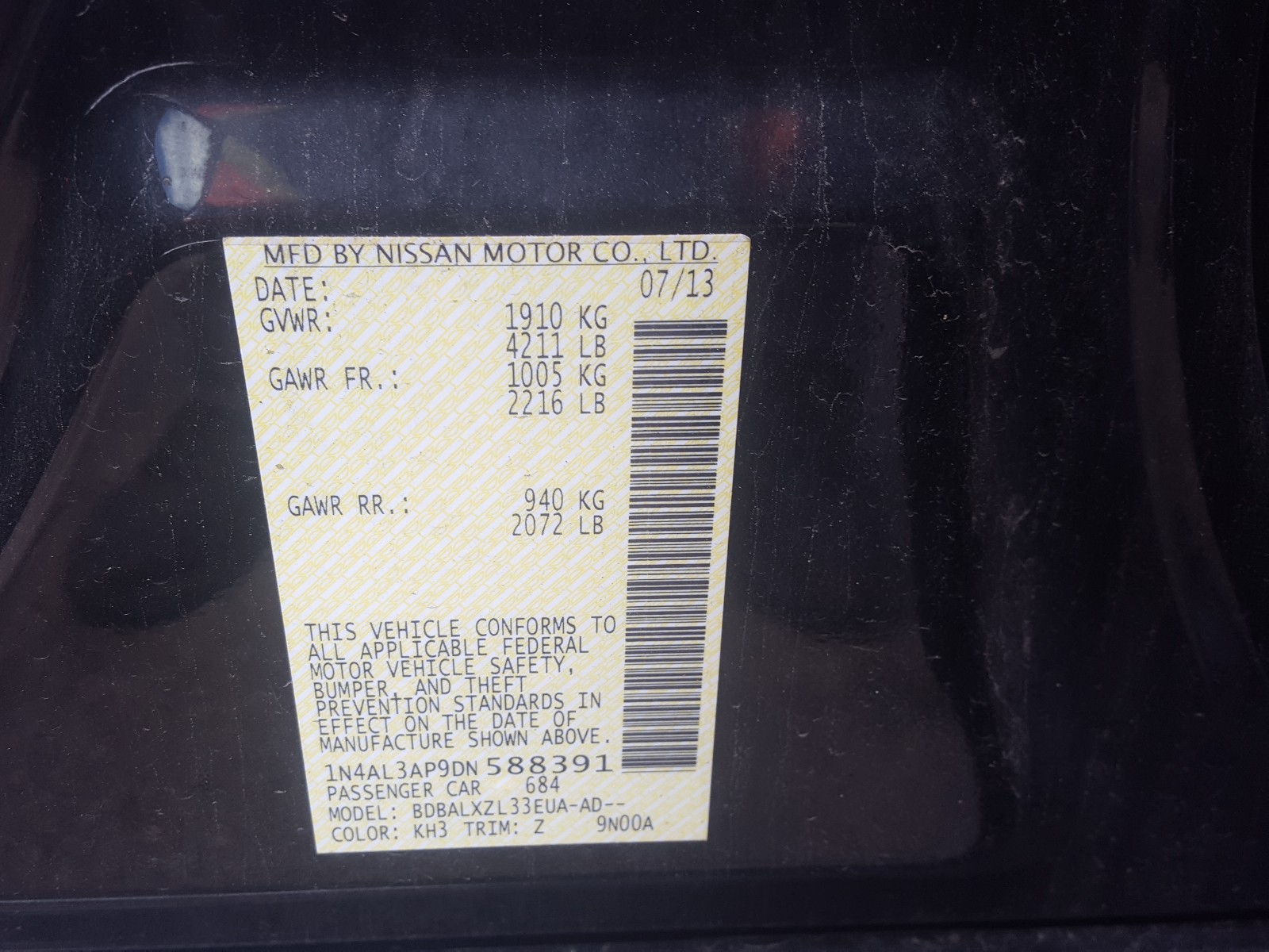 Photo 10 from auction – 2013 NISSAN ALTIMA 2.5 with VIN 1N4AL3AP9DN588391