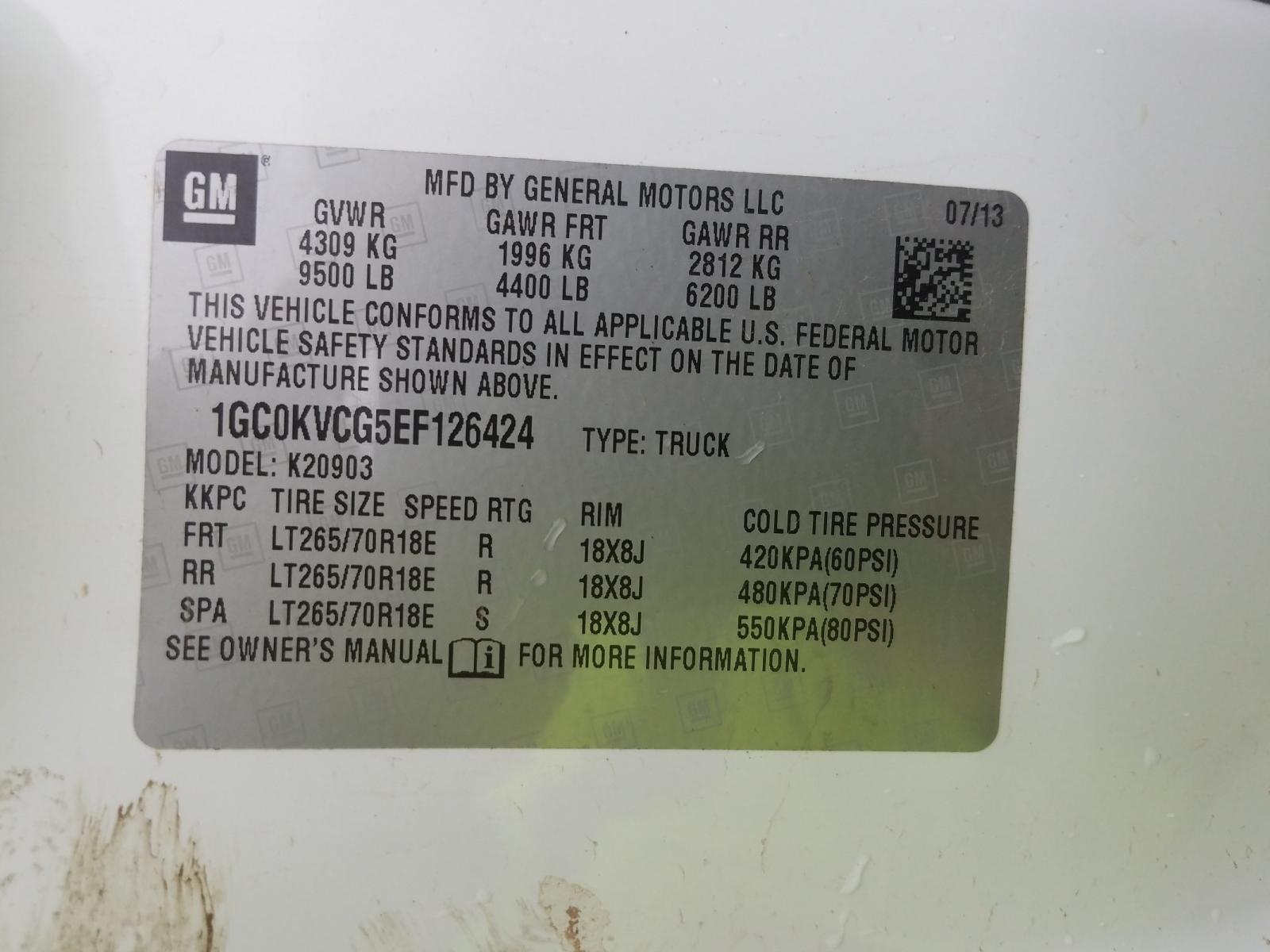 Photo 10 from auction – 2014 CHEVROLET SILVERADO with VIN 1GC0KVCG5EF126424