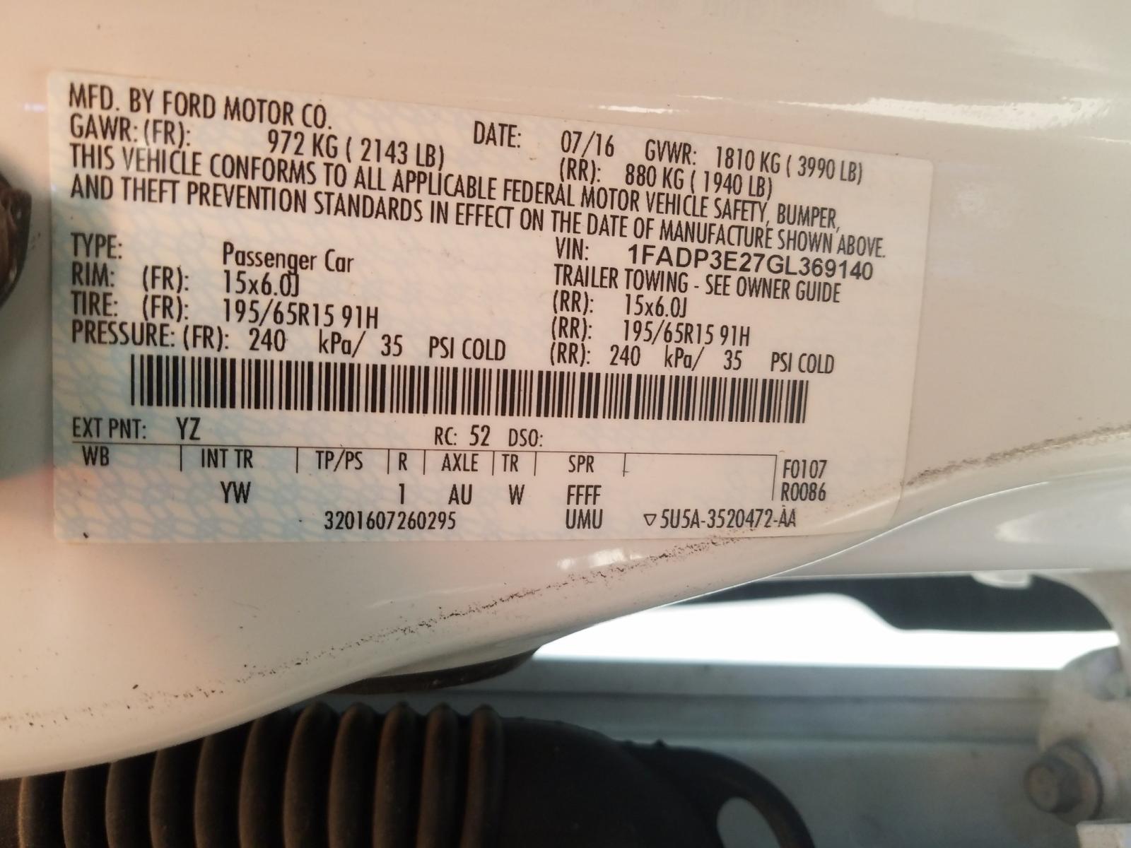 Photo 10 from auction – 2016 FORD FOCUS S with VIN 1FADP3E27GL369140