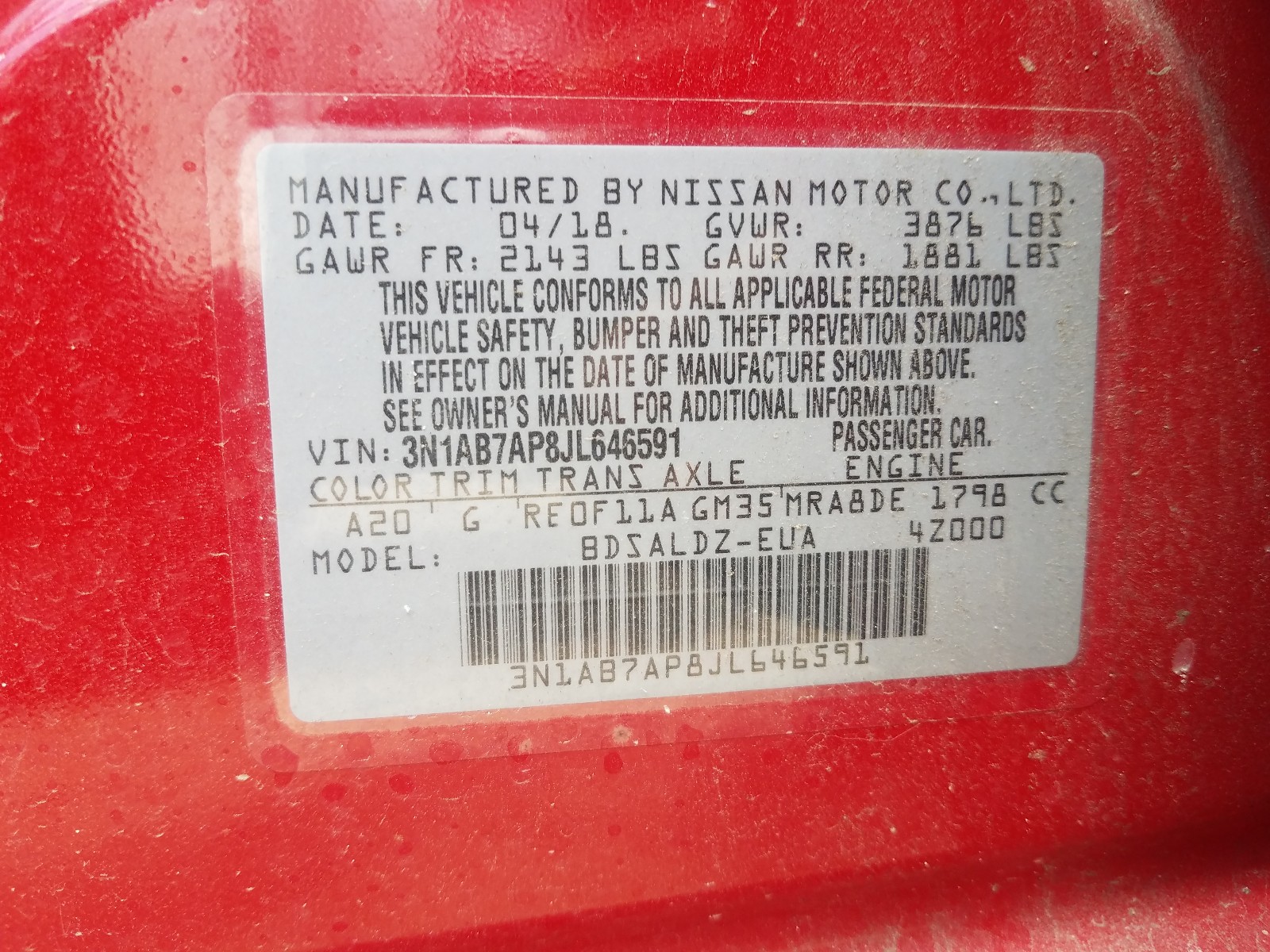 Photo 10 from auction – 2018 NISSAN SENTRA SR with VIN 3N1AB7AP8JL646591