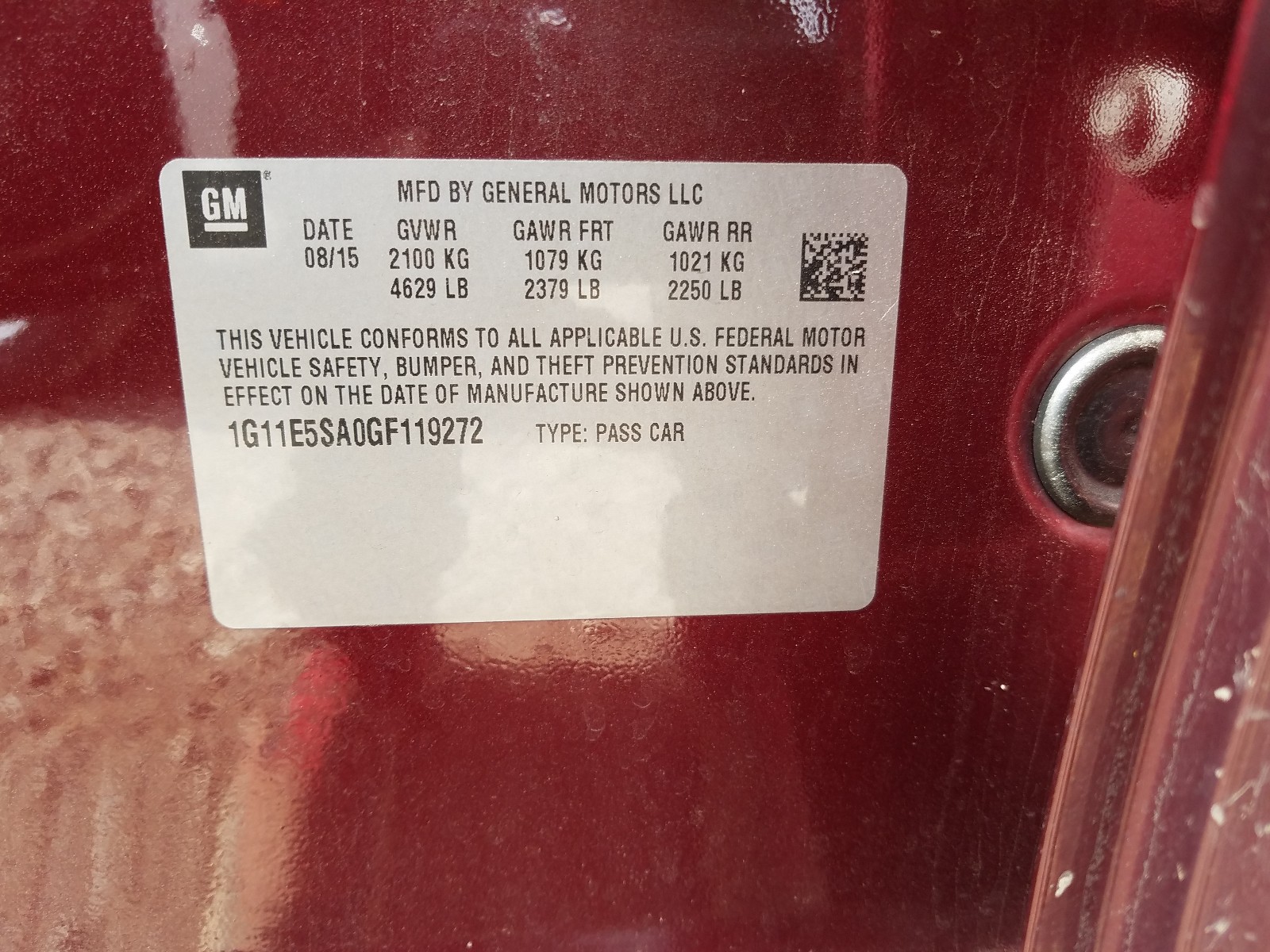 Photo 20 from auction – 2016 CHEVROLET MALIBU LIM with VIN 1G11E5SA0GF119272