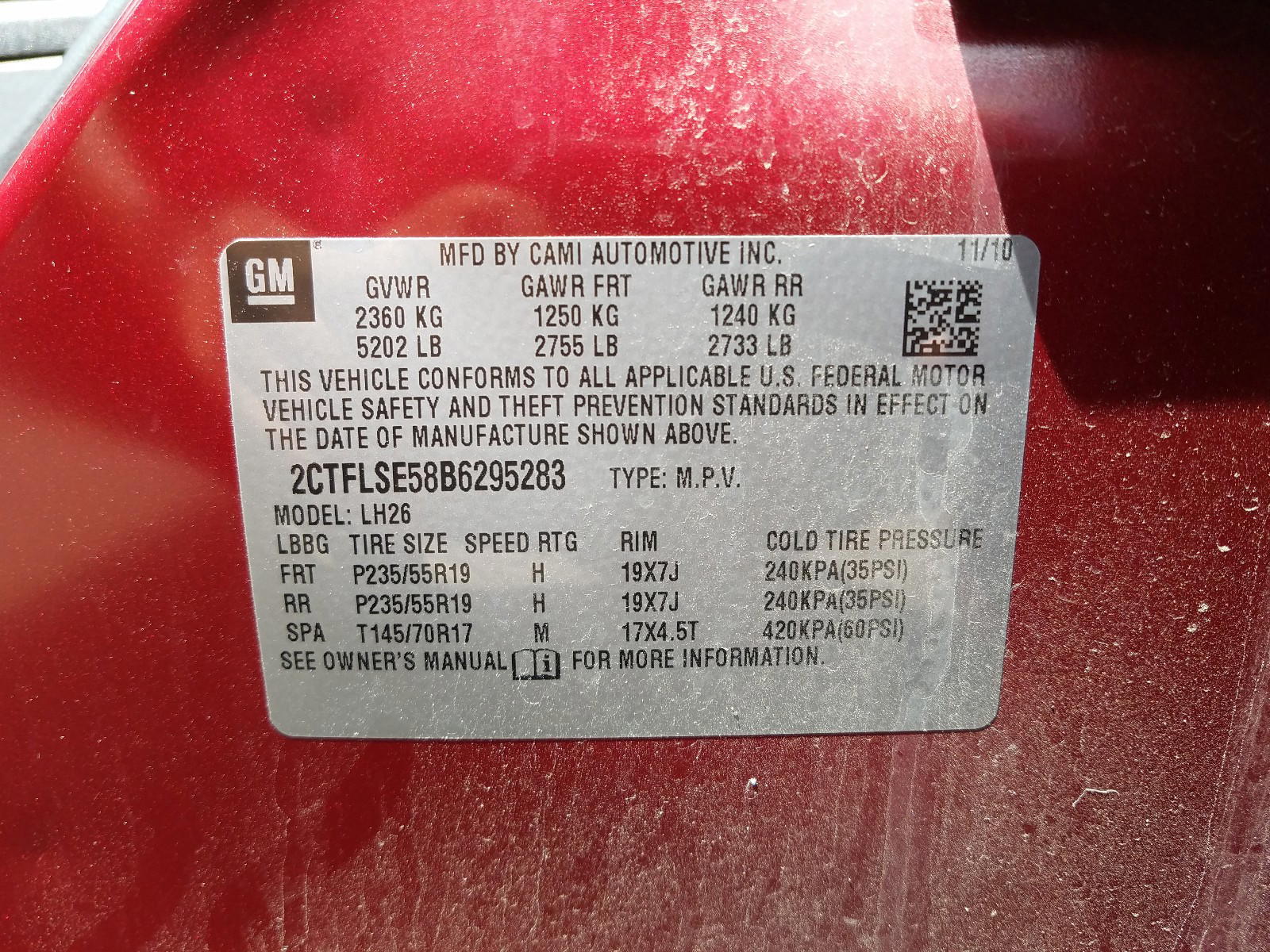 Photo 10 from auction – 2011 GMC TERRAIN SL with VIN 2CTFLSE58B6295283