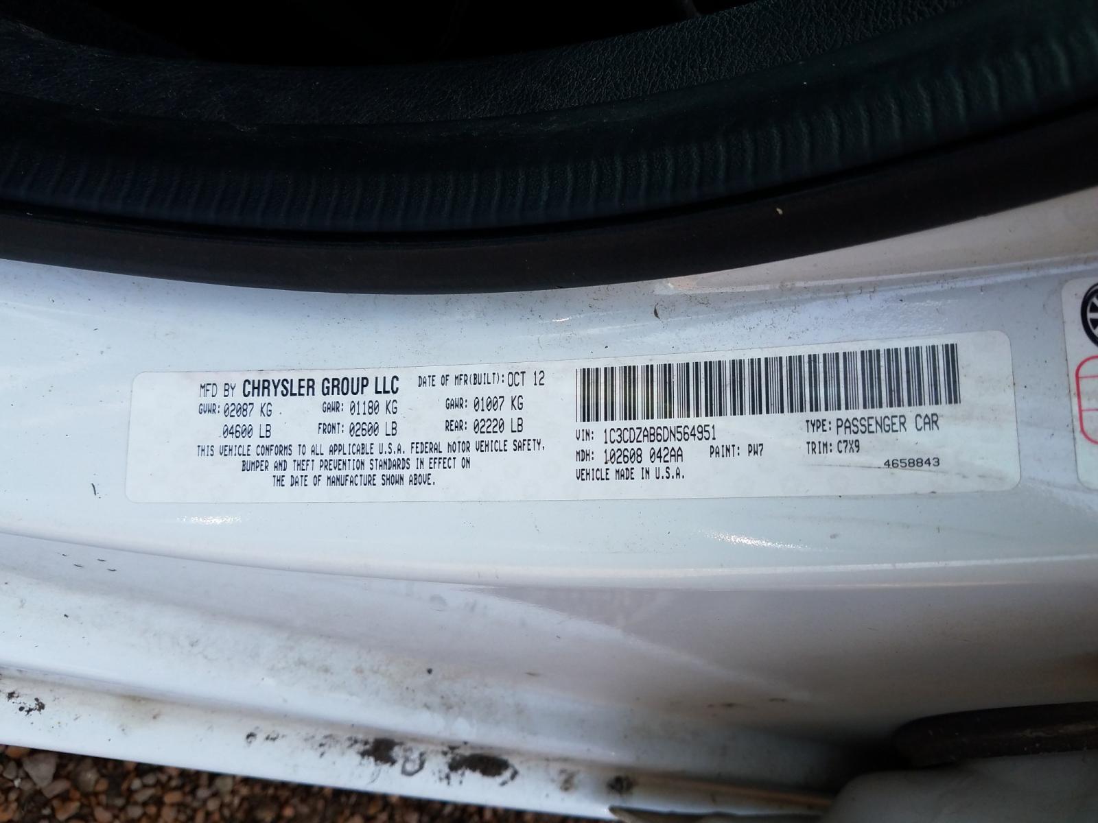 Photo 10 from auction – 2013 DODGE AVENGER SE with VIN 1C3CDZAB6DN564951