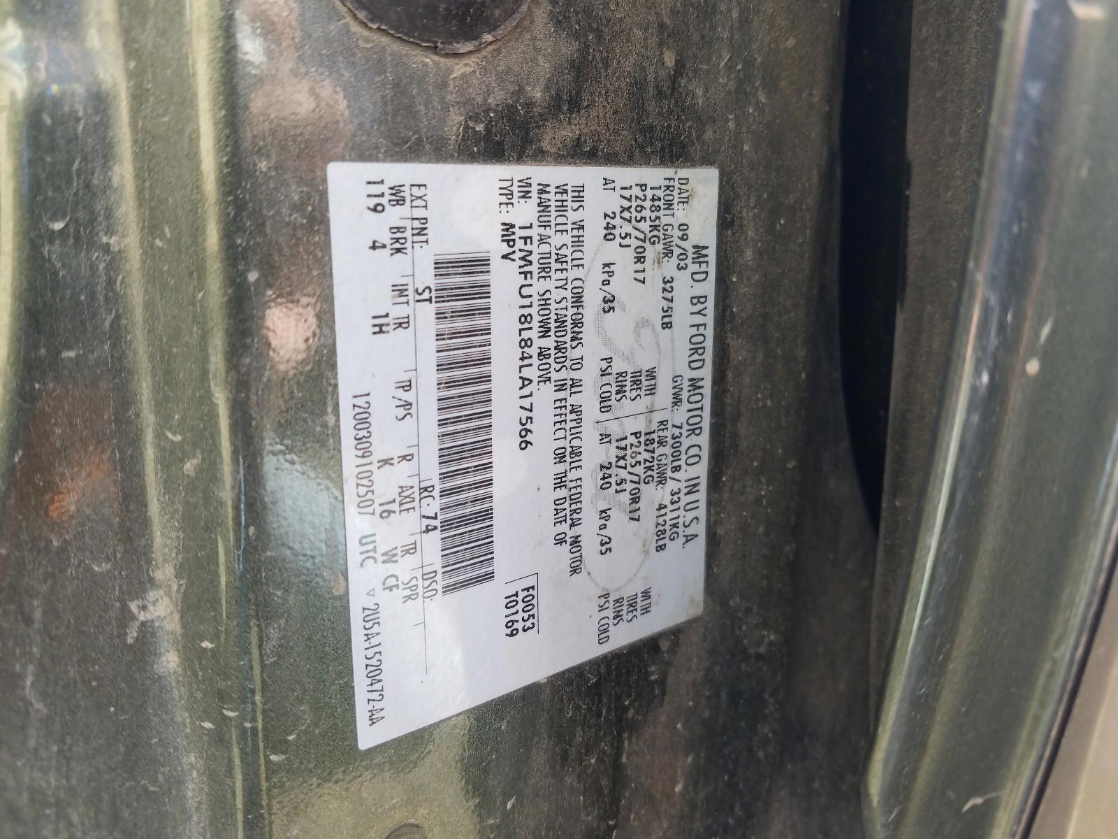 Photo 10 from auction – 2004 FORD EXPEDITION with VIN 1FMFU18L84LA17566