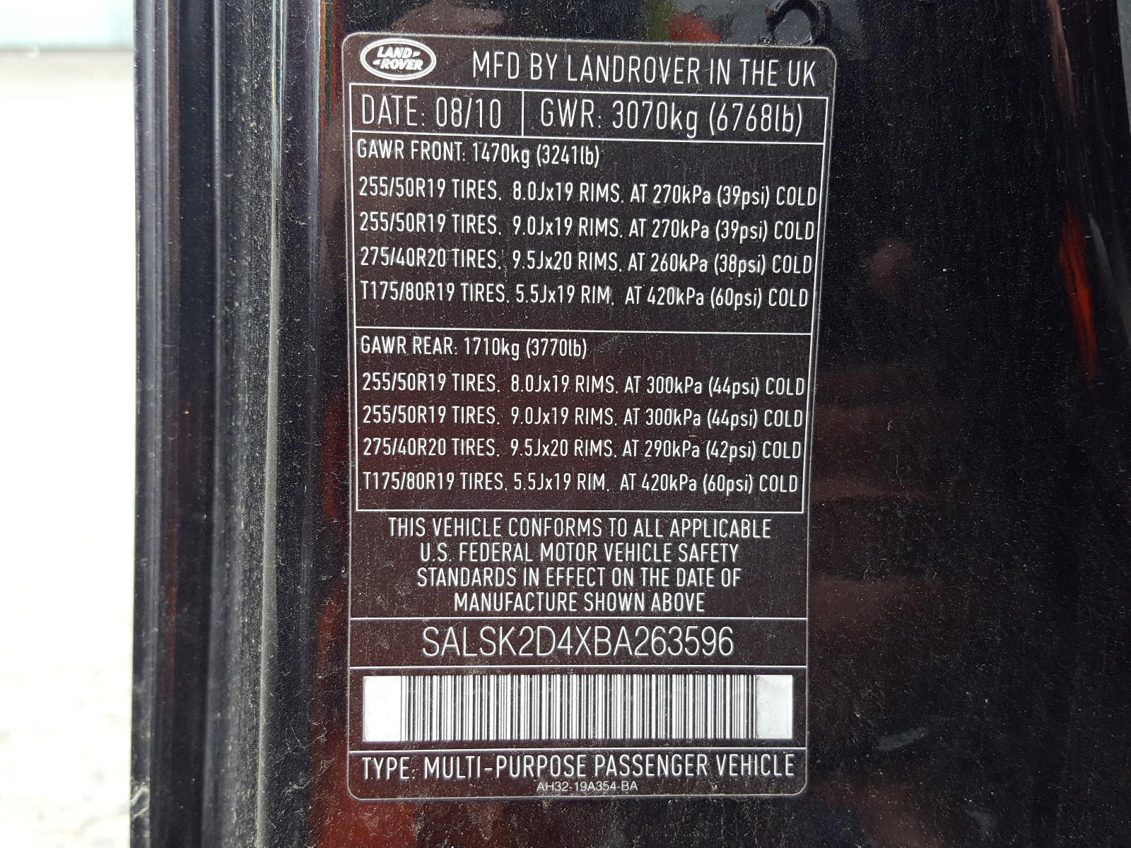Photo 10 from auction – 2011 LAND ROVER RANGE ROVE with VIN SALSK2D4XBA263596