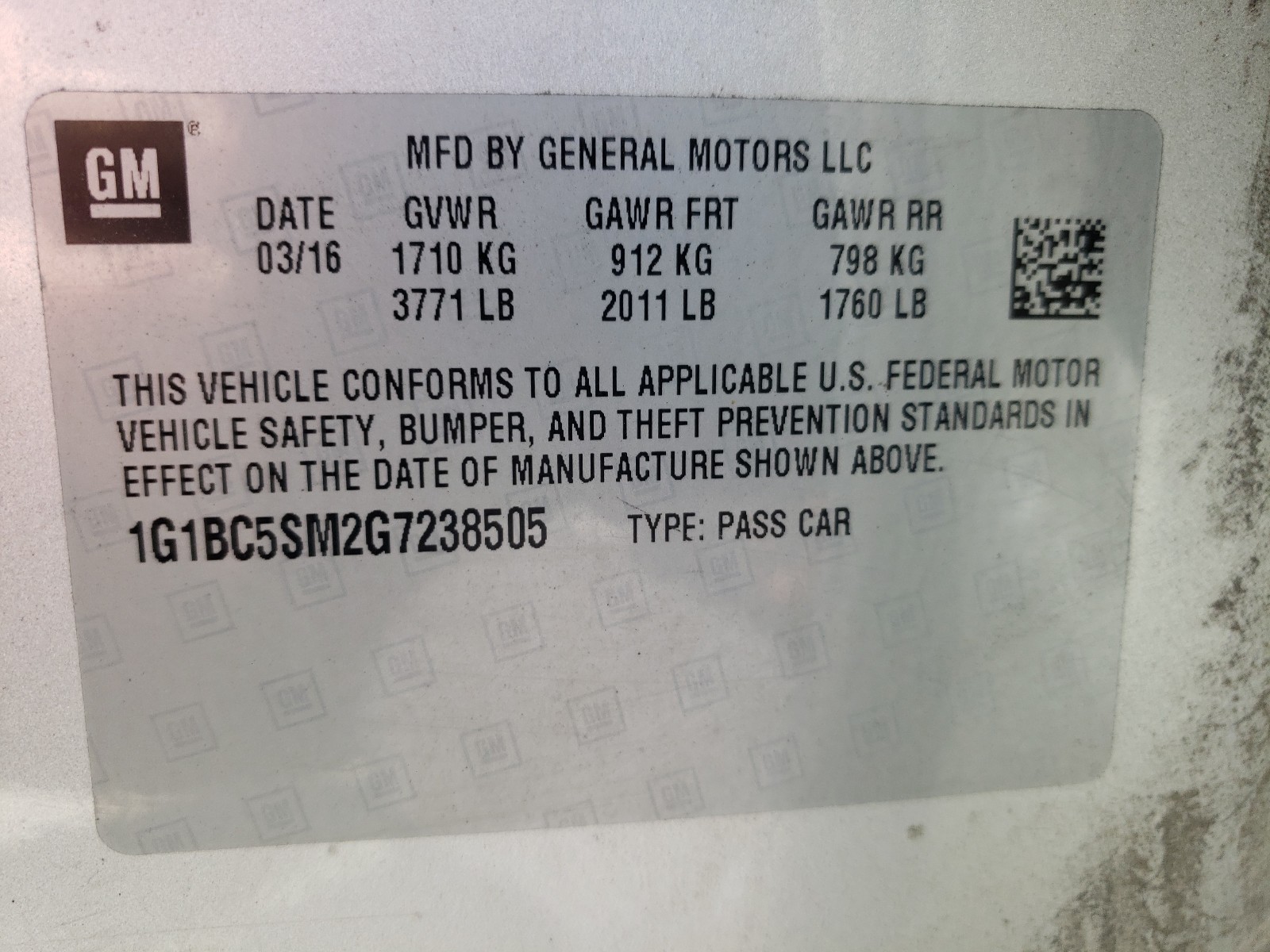 Photo 10 from auction – 2016 CHEVROLET CRUZE LS with VIN 1G1BC5SM2G7238505