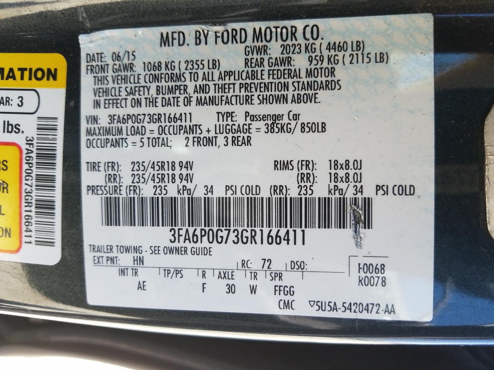 Photo 10 from auction – 2016 FORD FUSION S with VIN 3FA6P0G73GR166411