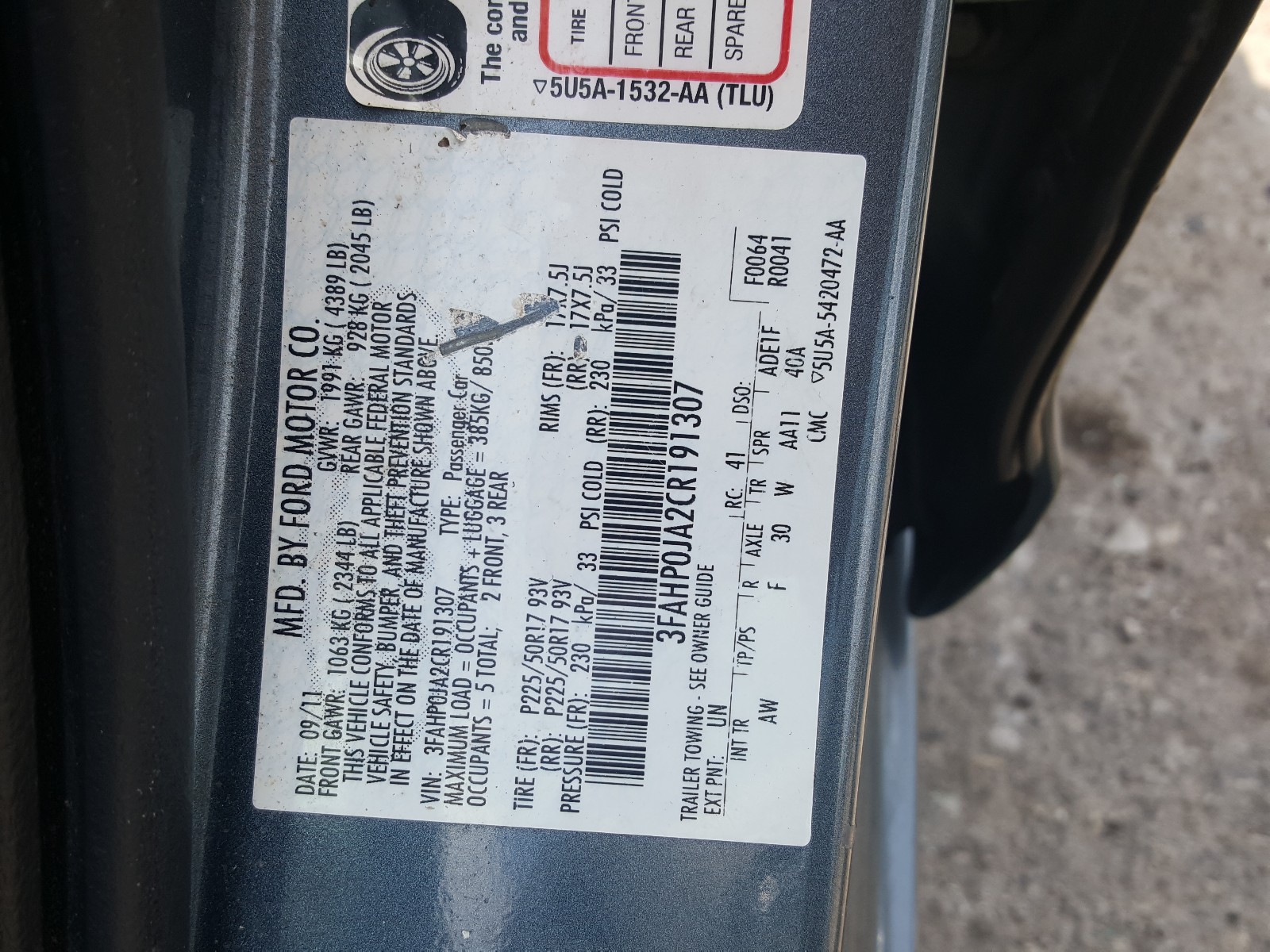Photo 10 from auction – 2012 FORD FUSION SEL with VIN 3FAHP0JA2CR191307