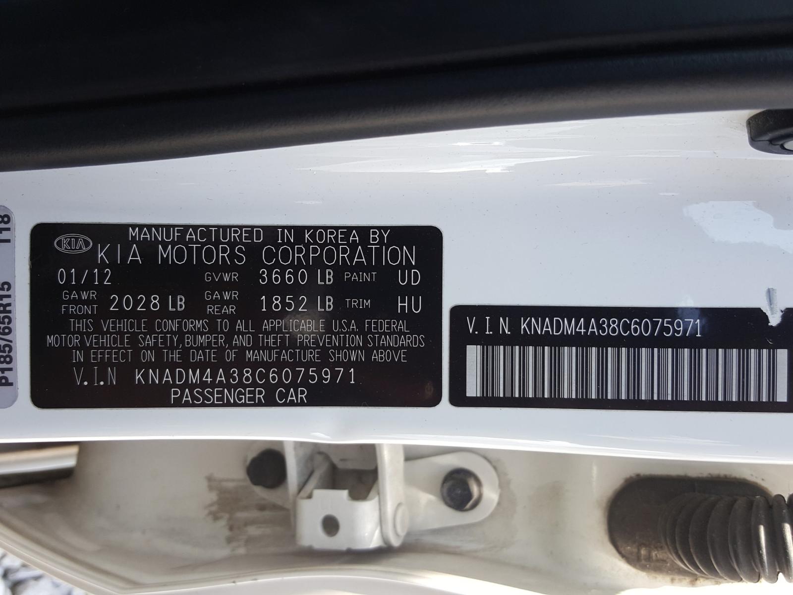 Photo 10 from auction – 2012 KIA RIO LX with VIN KNADM4A38C6075971