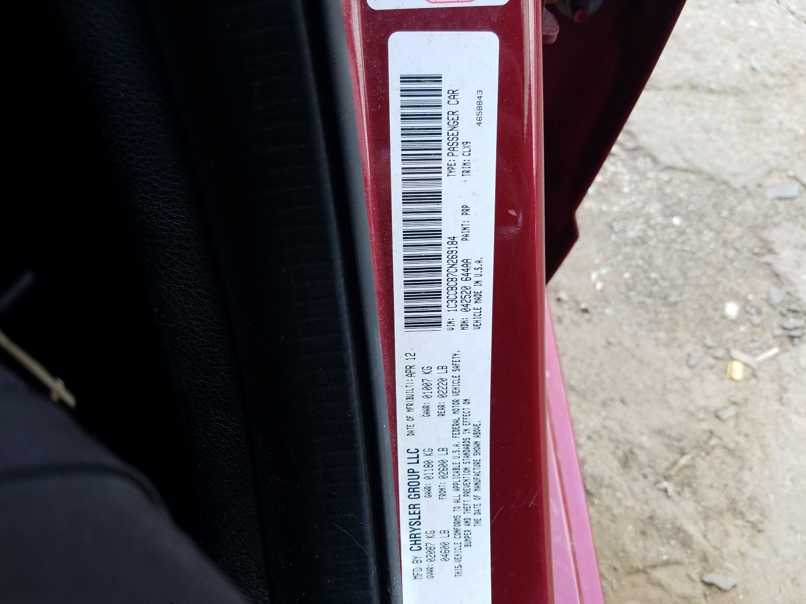 Photo 10 from auction – 2012 CHRYSLER 200 LIMITE with VIN 1C3CCBCB7CN269184