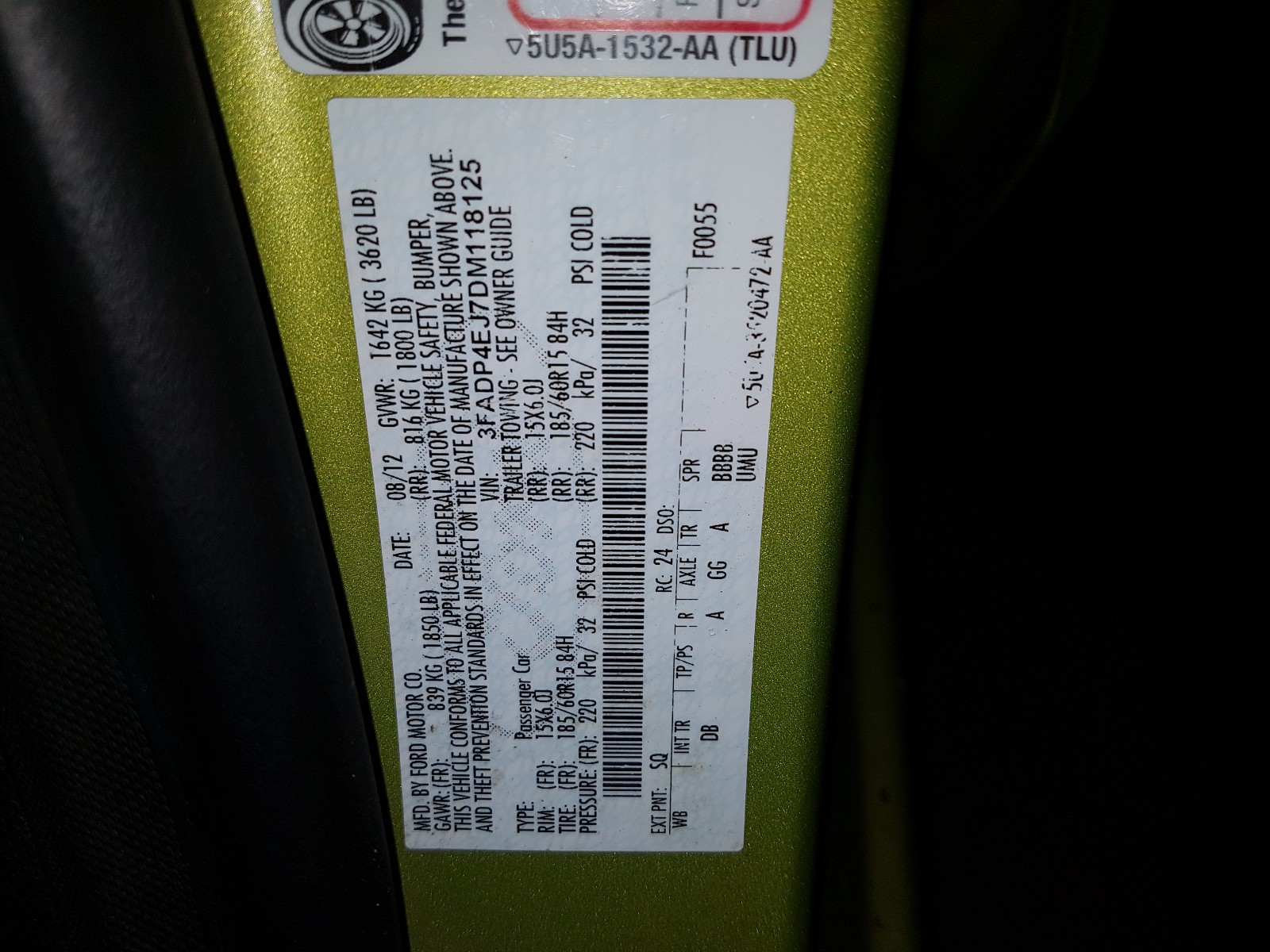Photo 10 from auction – 2013 FORD FIESTA SE with VIN 3FADP4EJ7DM118125