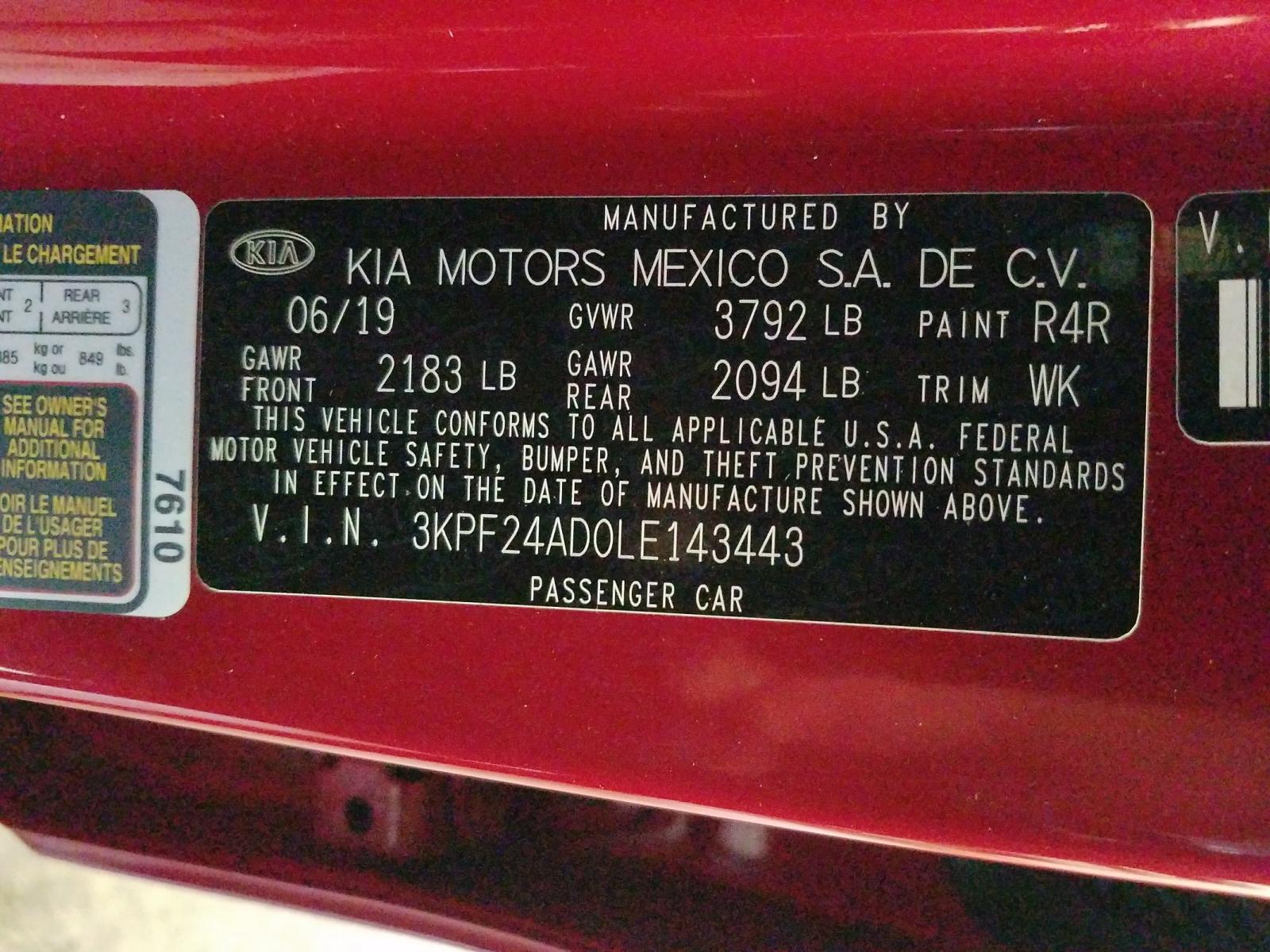 Photo 10 from auction – 2020 KIA FORTE FE with VIN 3KPF24AD0LE143443