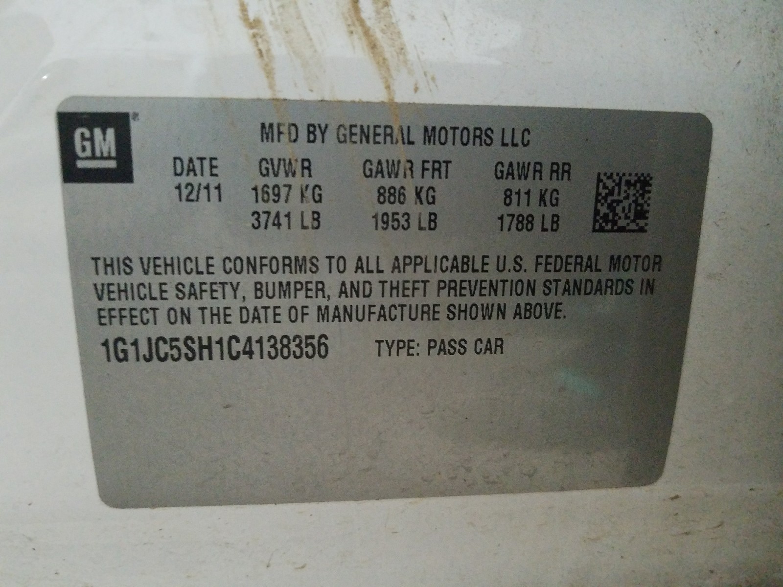 Zdjęcie 10 z aukcji – 2012 CHEVROLET SONIC LT z VIN 1G1JC5SH1C4138356