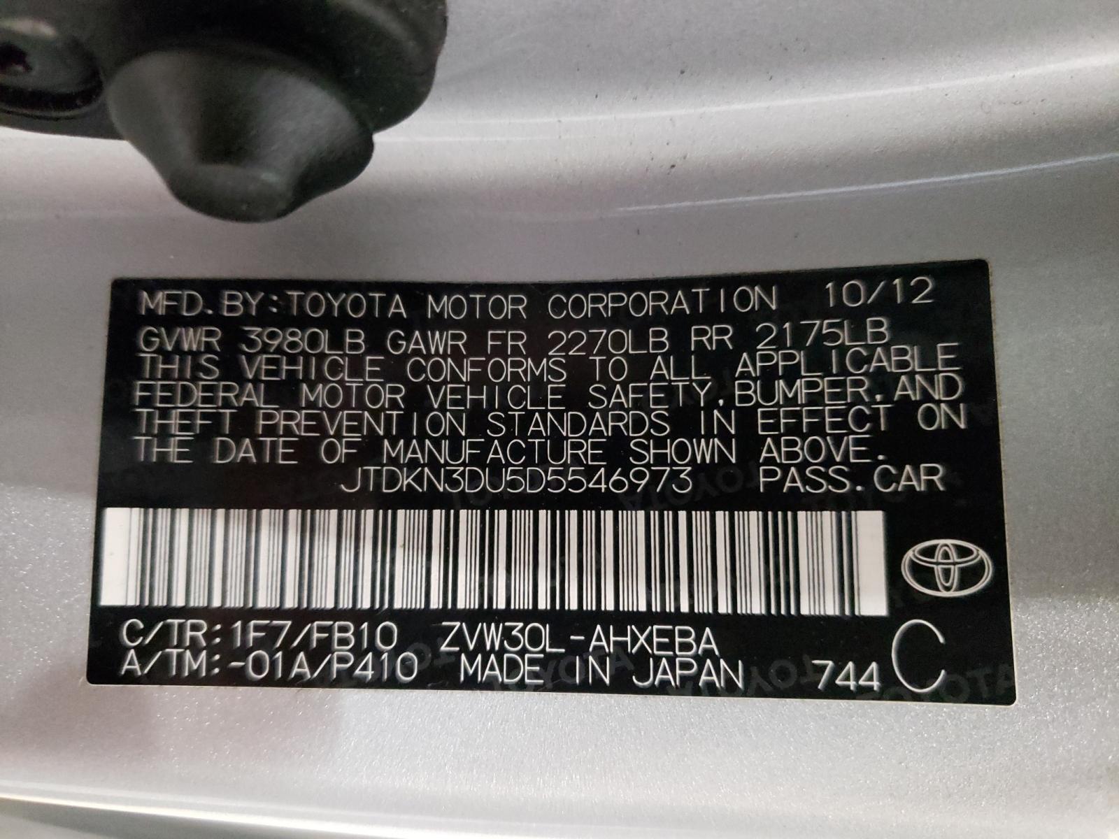 Photo 10 from auction – 2013 TOYOTA PRIUS with VIN JTDKN3DU5D5546973