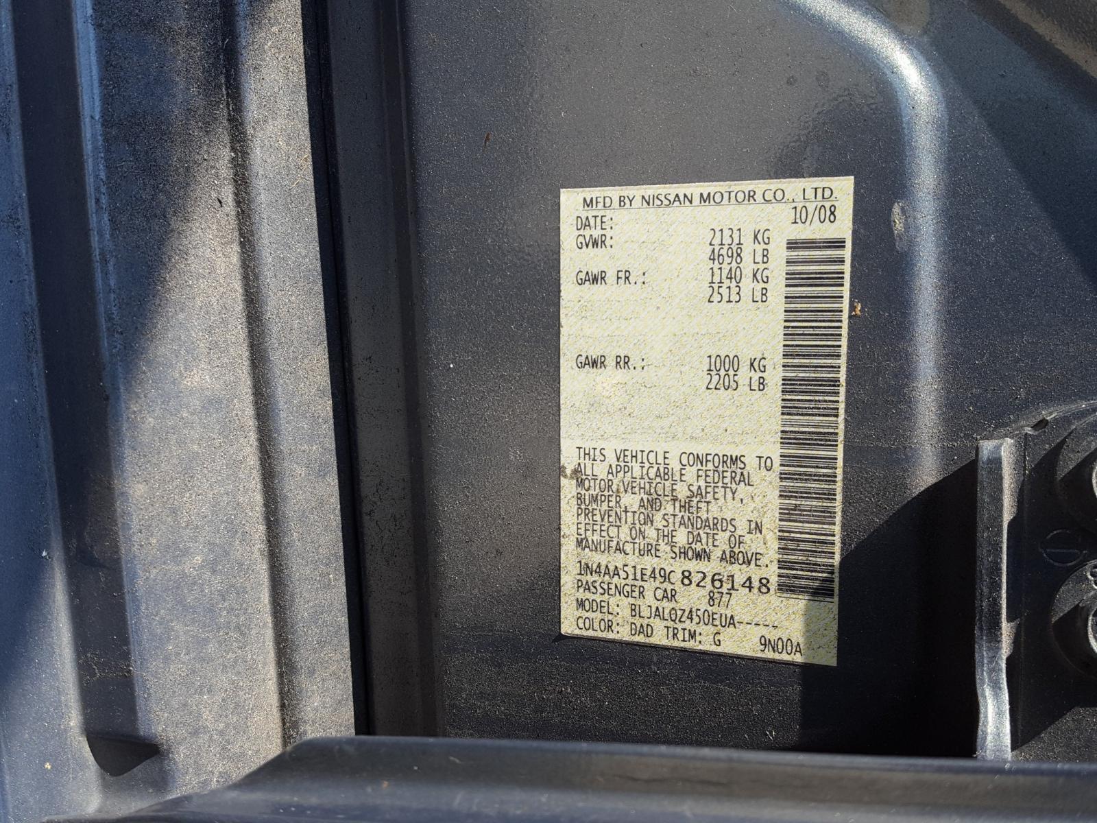Photo 10 from auction – 2009 NISSAN MAXIMA S with VIN 1N4AA51E49C826148