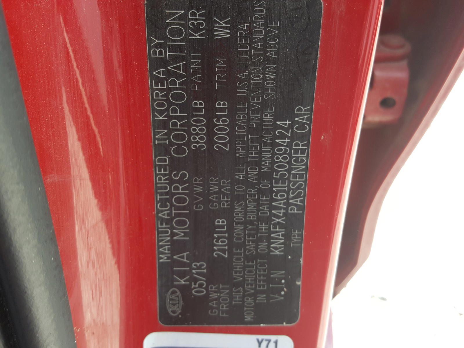 Photo 10 from auction – 2014 KIA FORTE LX with VIN KNAFX4A61E5089424