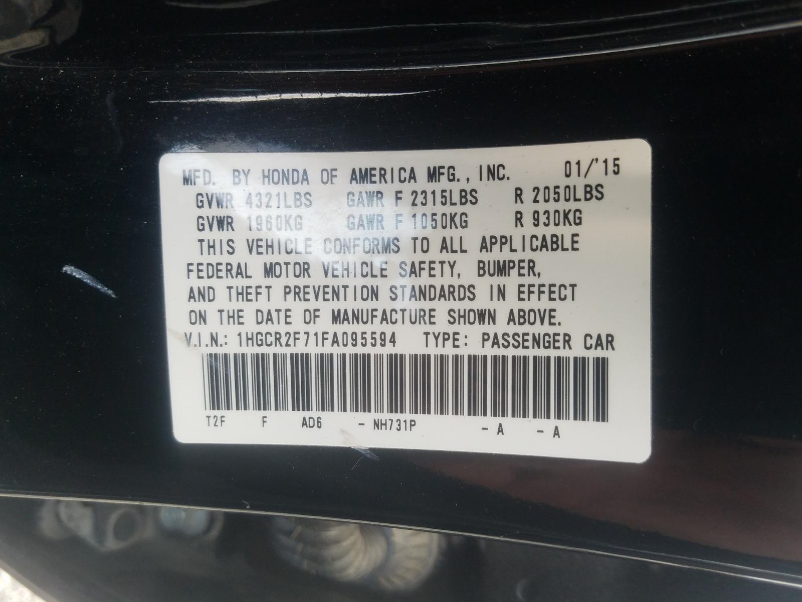 Photo 10 from auction – 2015 HONDA ACCORD EX with VIN 1HGCR2F71FA095594