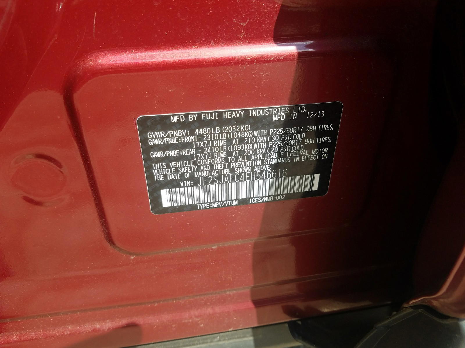 Photo 10 from auction – 2014 SUBARU FORESTER 2 with VIN JF2SJAEC4EH546616