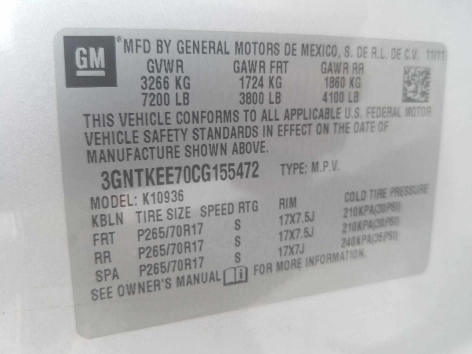 Photo 10 from auction – 2012 CHEVROLET AVALANCHE with VIN 3GNTKEE70CG155472