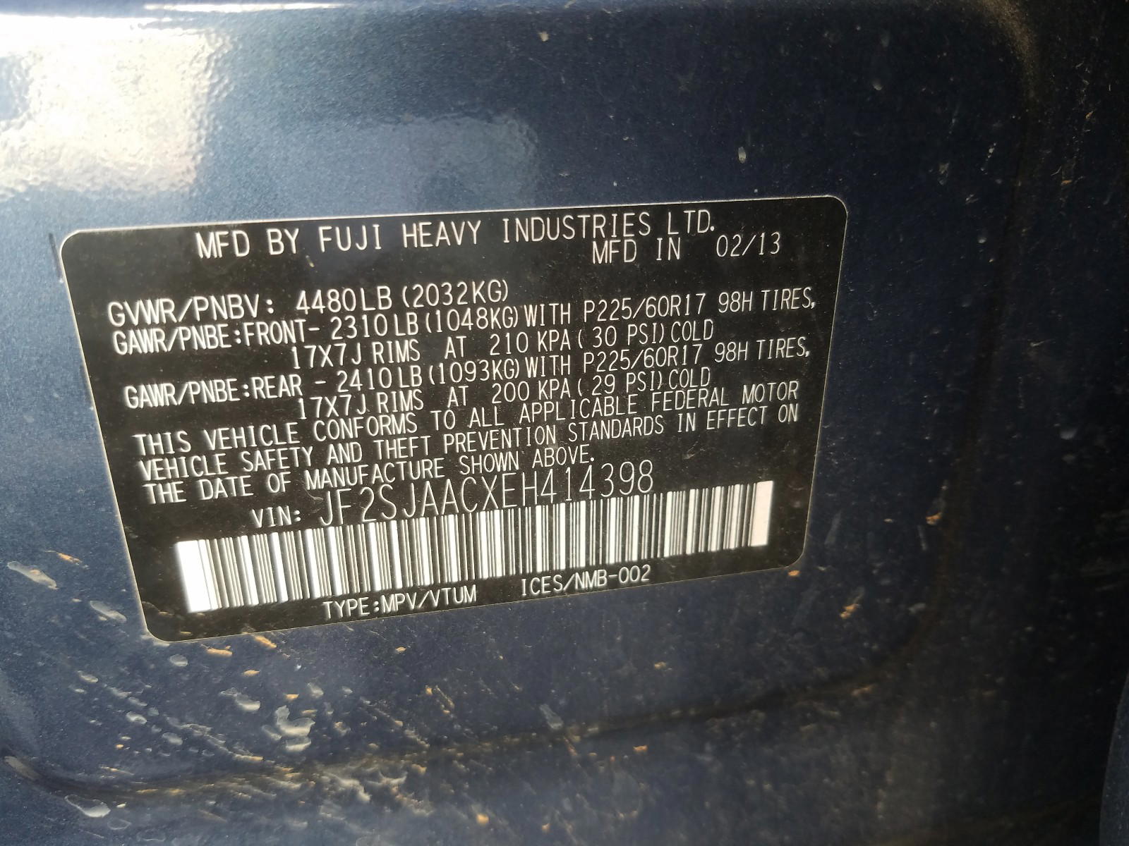 Photo 10 from auction – 2014 SUBARU FORESTER 2 with VIN JF2SJAACXEH414398