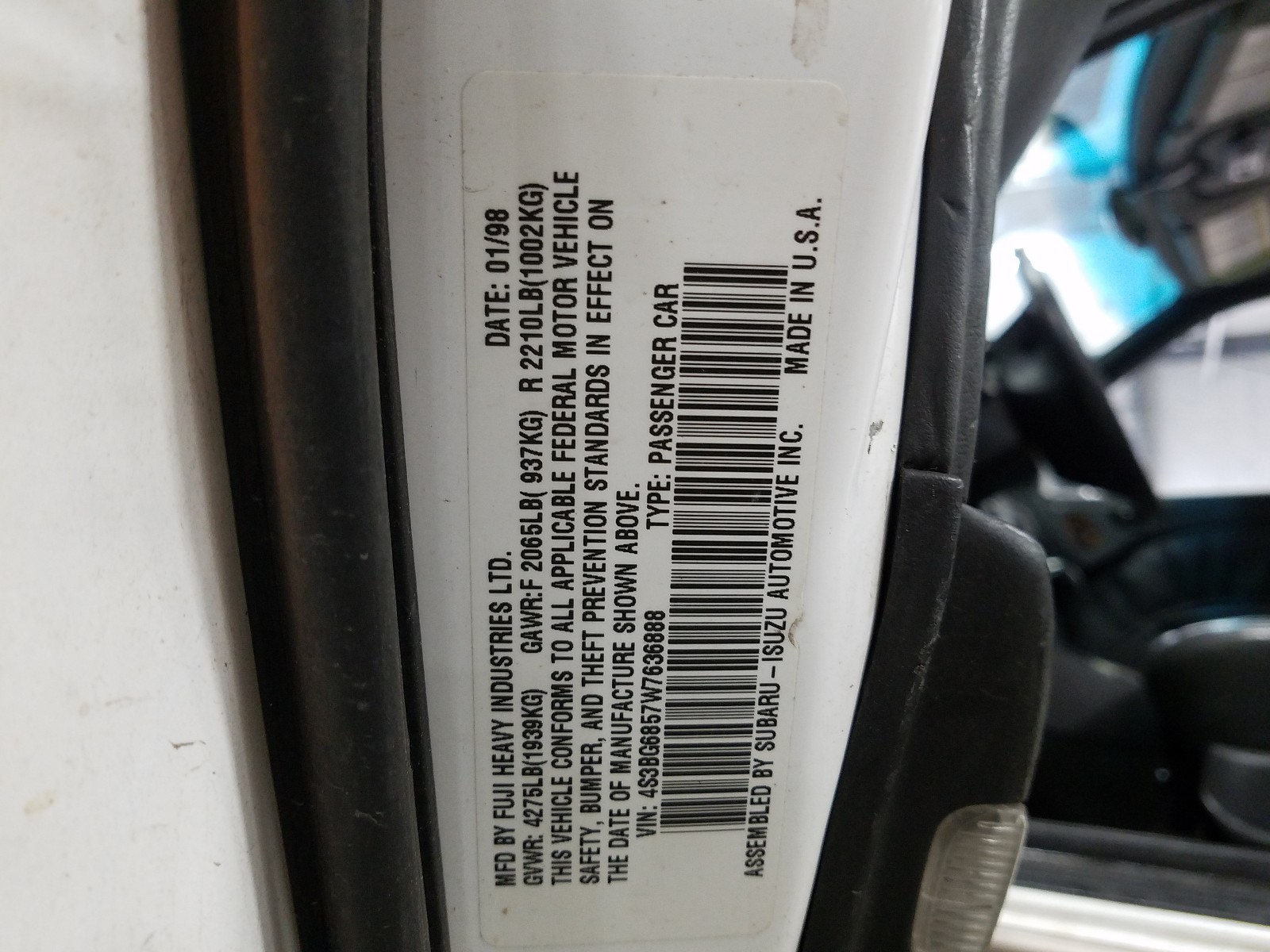 Photo 10 from auction – 1998 SUBARU LEGACY with VIN 4S3BG6857W7636888