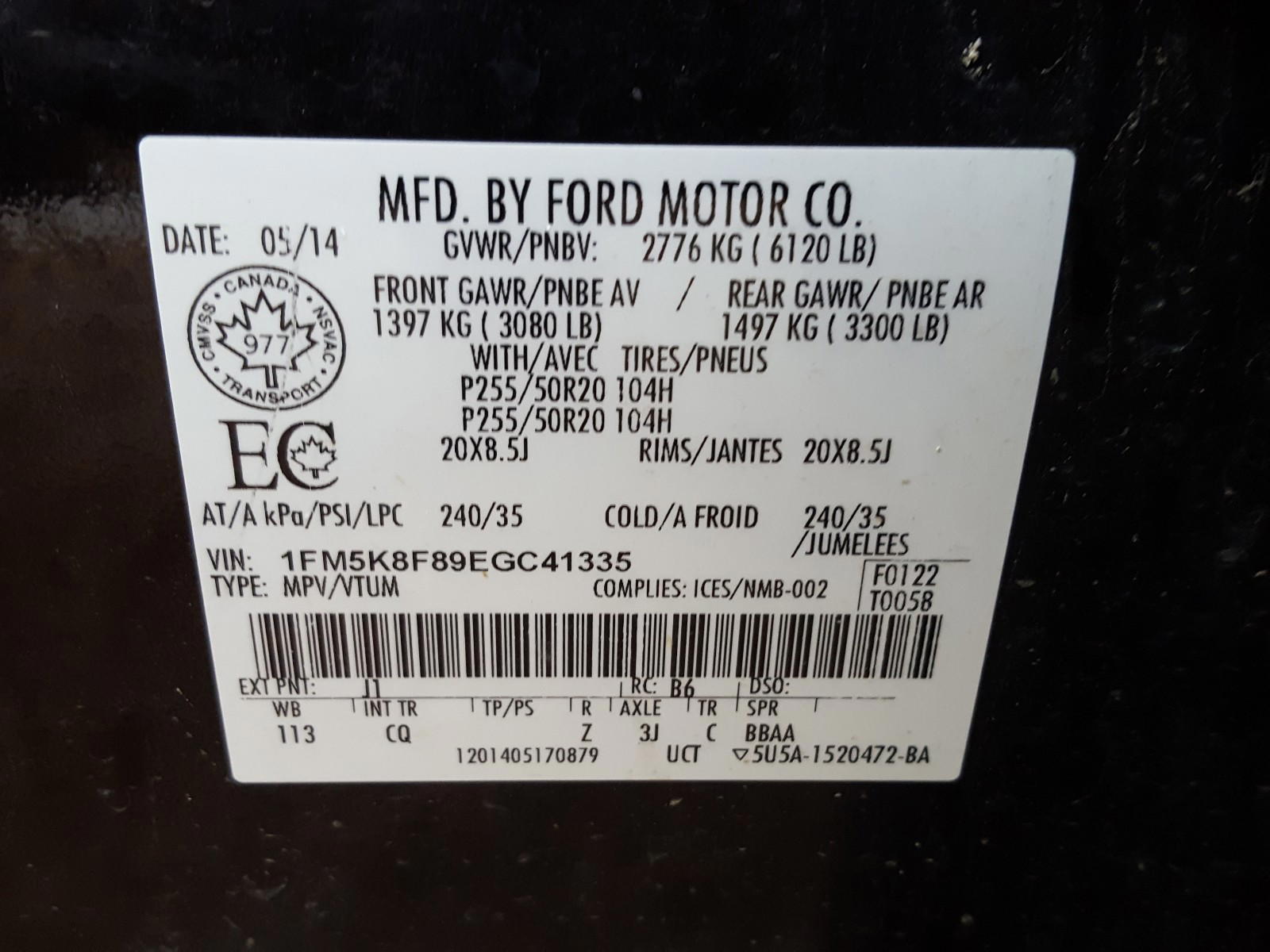 Photo 10 from auction – 2014 FORD EXPLORER L with VIN 1FM5K8F89EGC41335