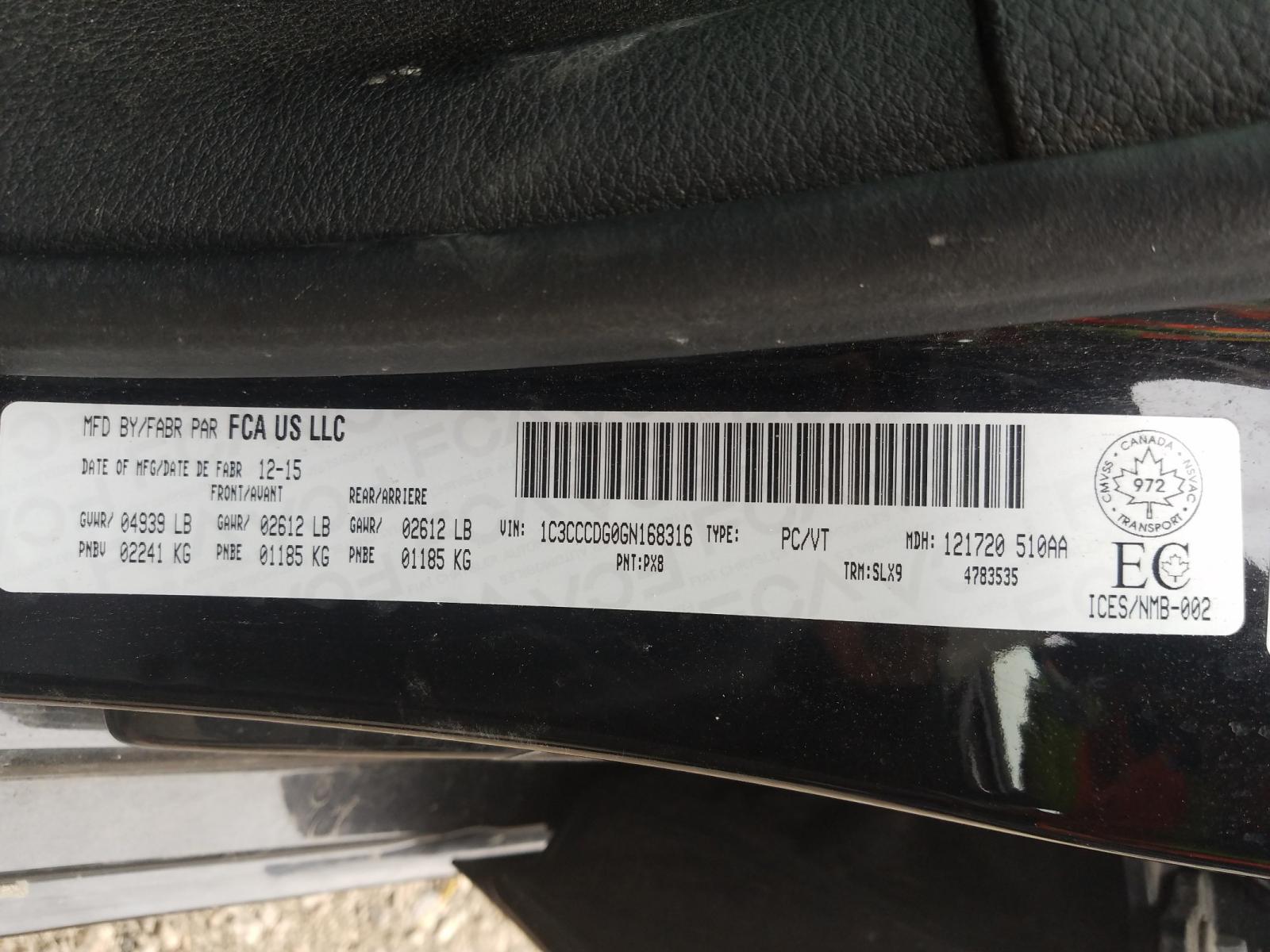 Photo 10 from auction – 2016 CHRYSLER 200 S with VIN 1C3CCCDG0GN168316