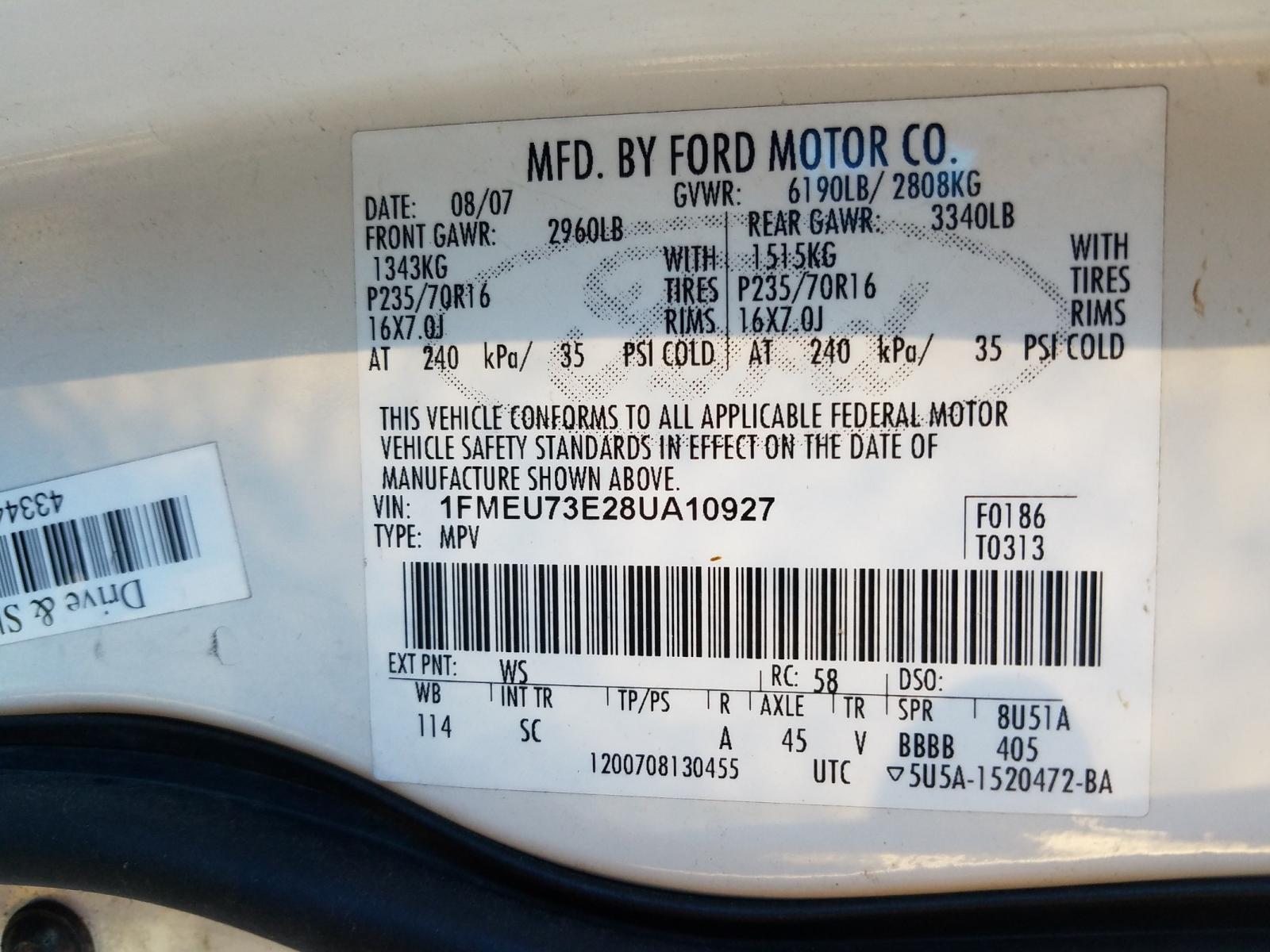 Photo 10 from auction – 2008 FORD EXPLORER X with VIN 1FMEU73E28UA10927