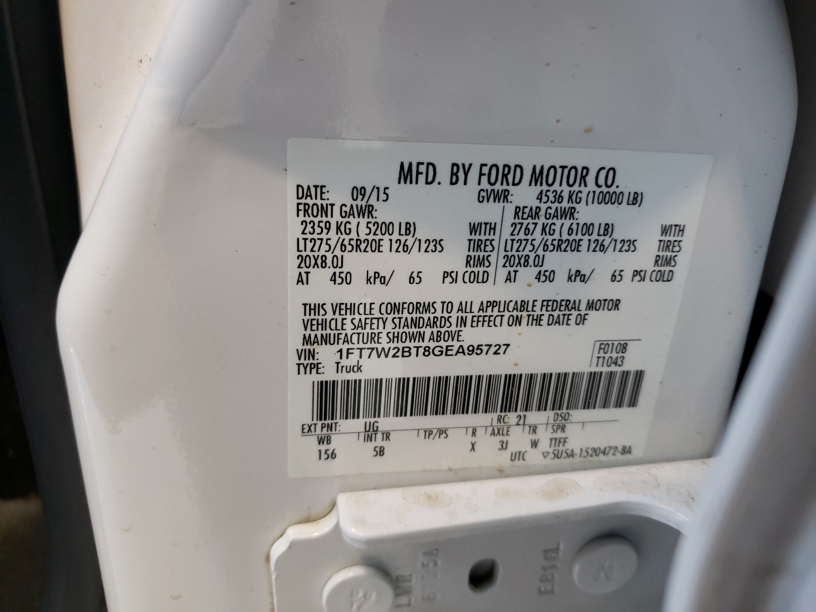 Photo 10 from auction – 2016 FORD F250 SUPER with VIN 1FT7W2BT8GEA95727