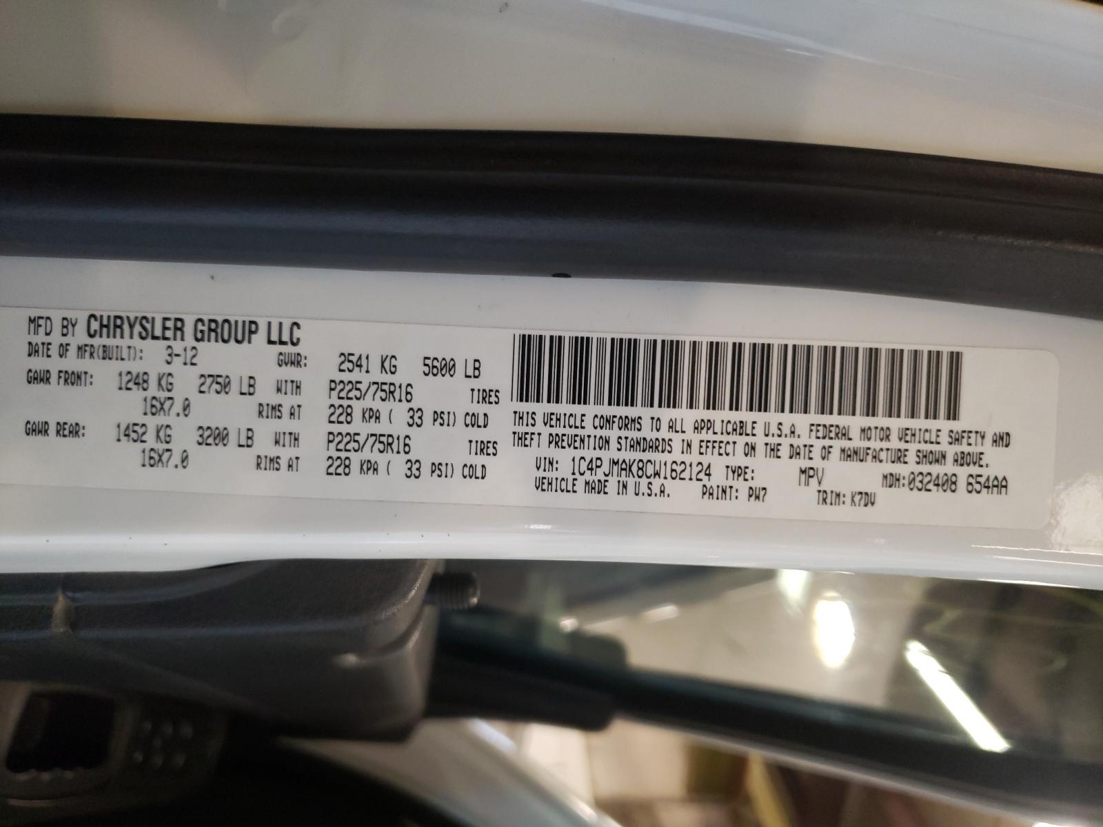 Photo 10 from auction – 2012 JEEP LIBERTY SP with VIN 1C4PJMAK8CW162124