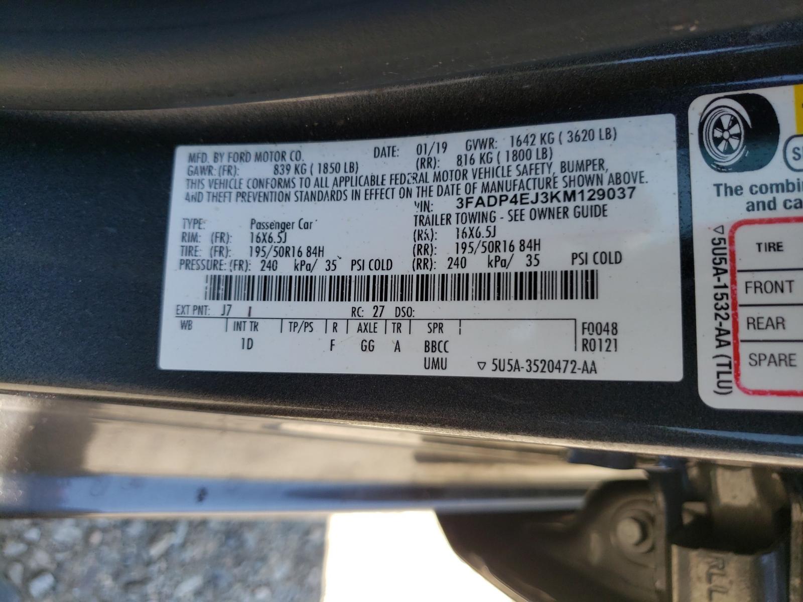 Photo 10 from auction – 2019 FORD FIESTA SE with VIN 3FADP4EJ3KM129037