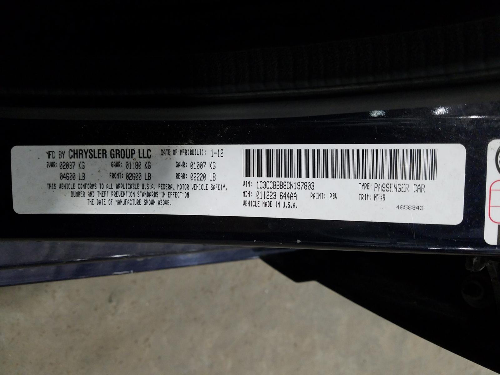 Photo 10 from auction – 2012 CHRYSLER 200 TOURIN with VIN 1C3CCBBB8CN197803