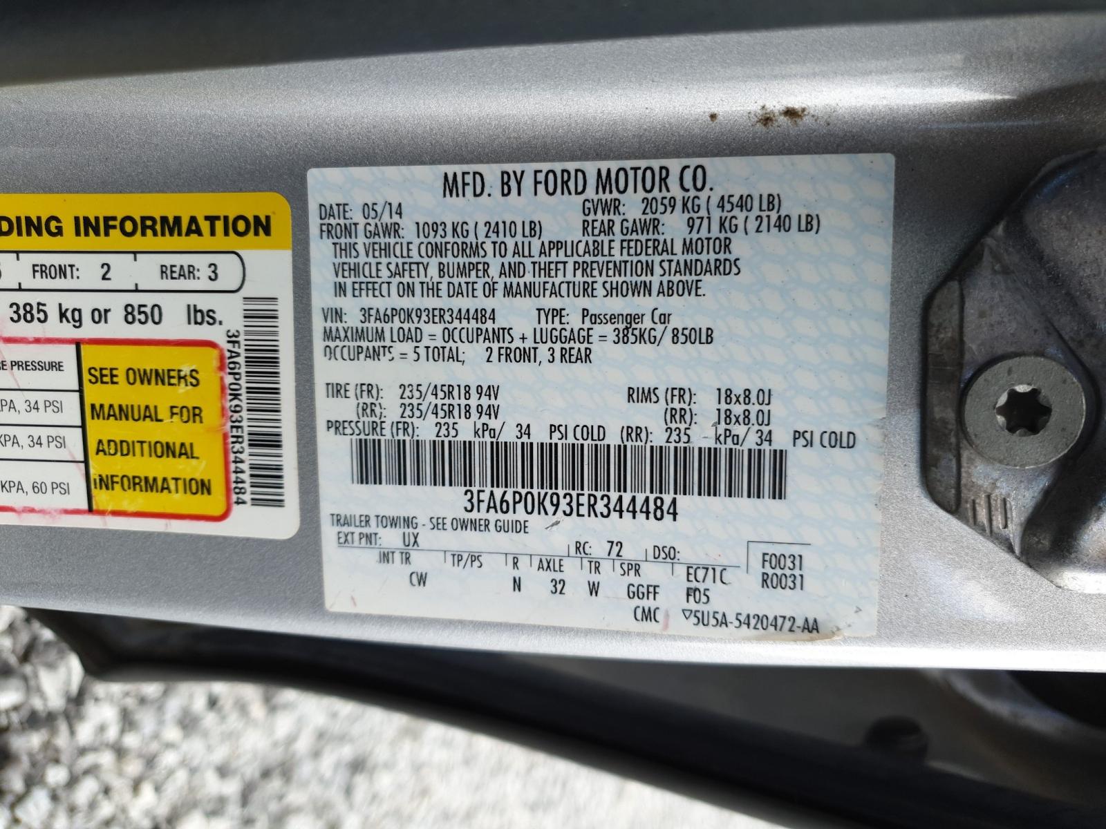 Photo 10 from auction – 2014 FORD FUSION TIT with VIN 3FA6P0K93ER344484
