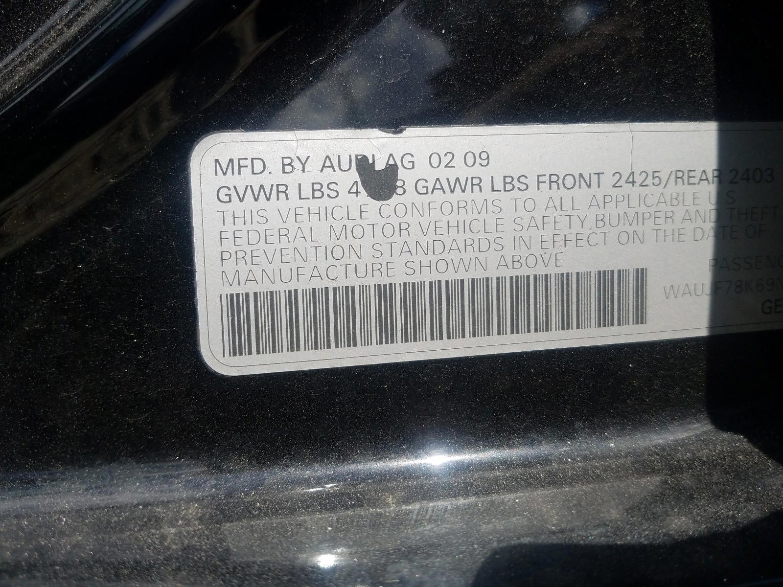 Photo 10 from auction – 2009 AUDI A4 PREMIUM with VIN WAUJF78K69N061576