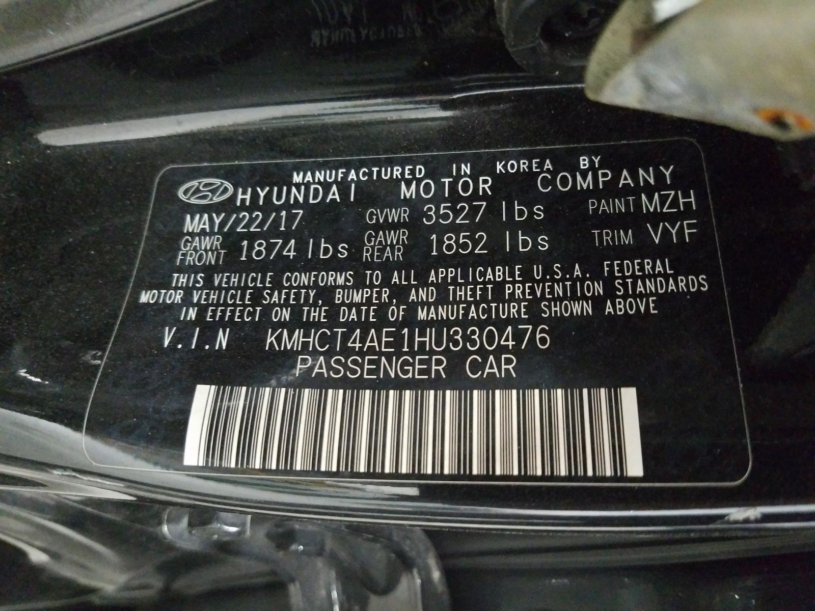 Photo 10 from auction – 2017 HYUNDAI ACCENT SE with VIN KMHCT4AE1HU330476