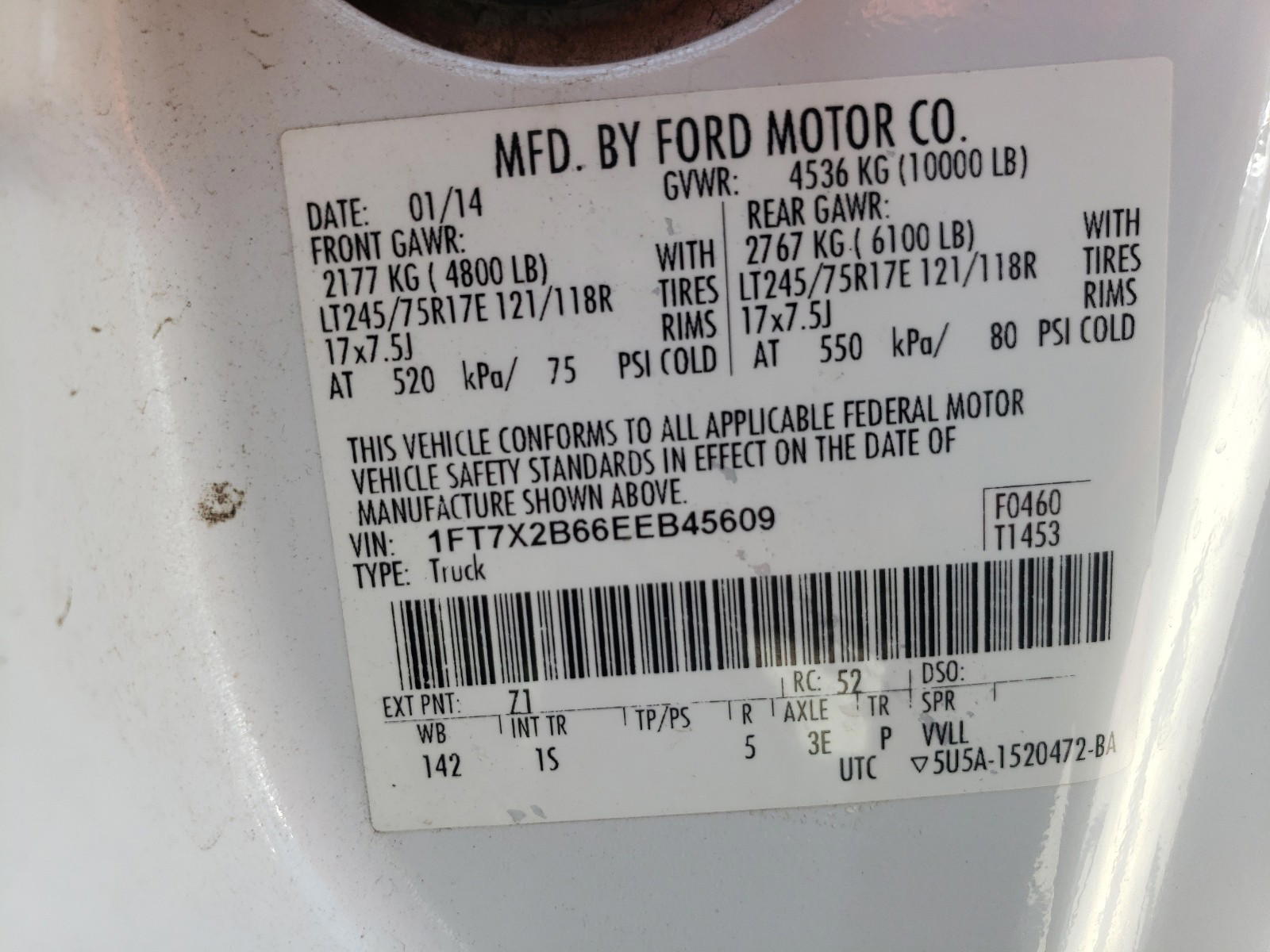 Photo 10 from auction – 2014 FORD F250 SUPER with VIN 1FT7X2B66EEB45609