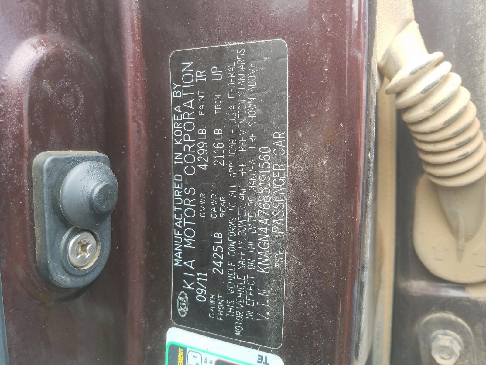 Photo 10 from auction – 2011 KIA OPTIMA EX with VIN KNAGN4A76B5191560