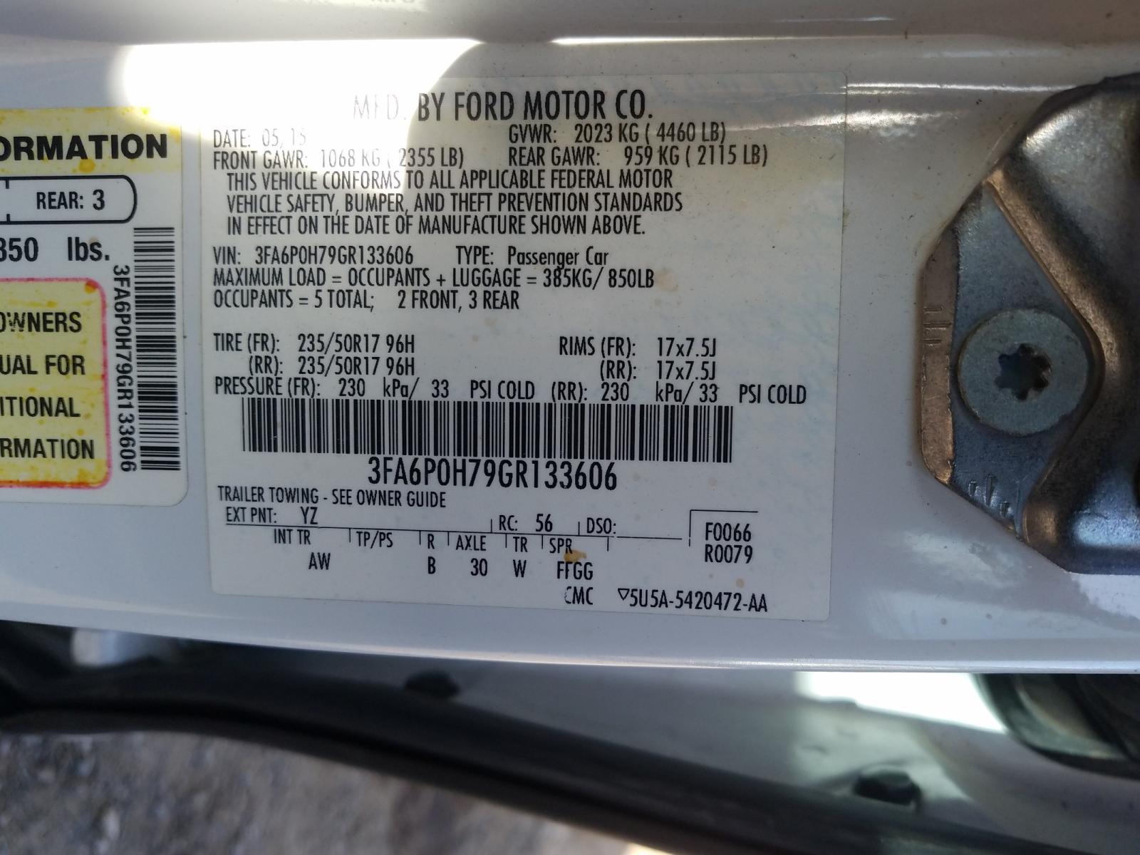 Photo 10 from auction – 2016 FORD FUSION SE with VIN 3FA6P0H79GR133606