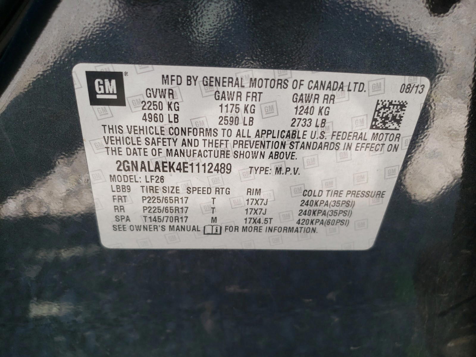 Photo 10 from auction – 2014 CHEVROLET EQUINOX LS with VIN 2GNALAEK4E1112489