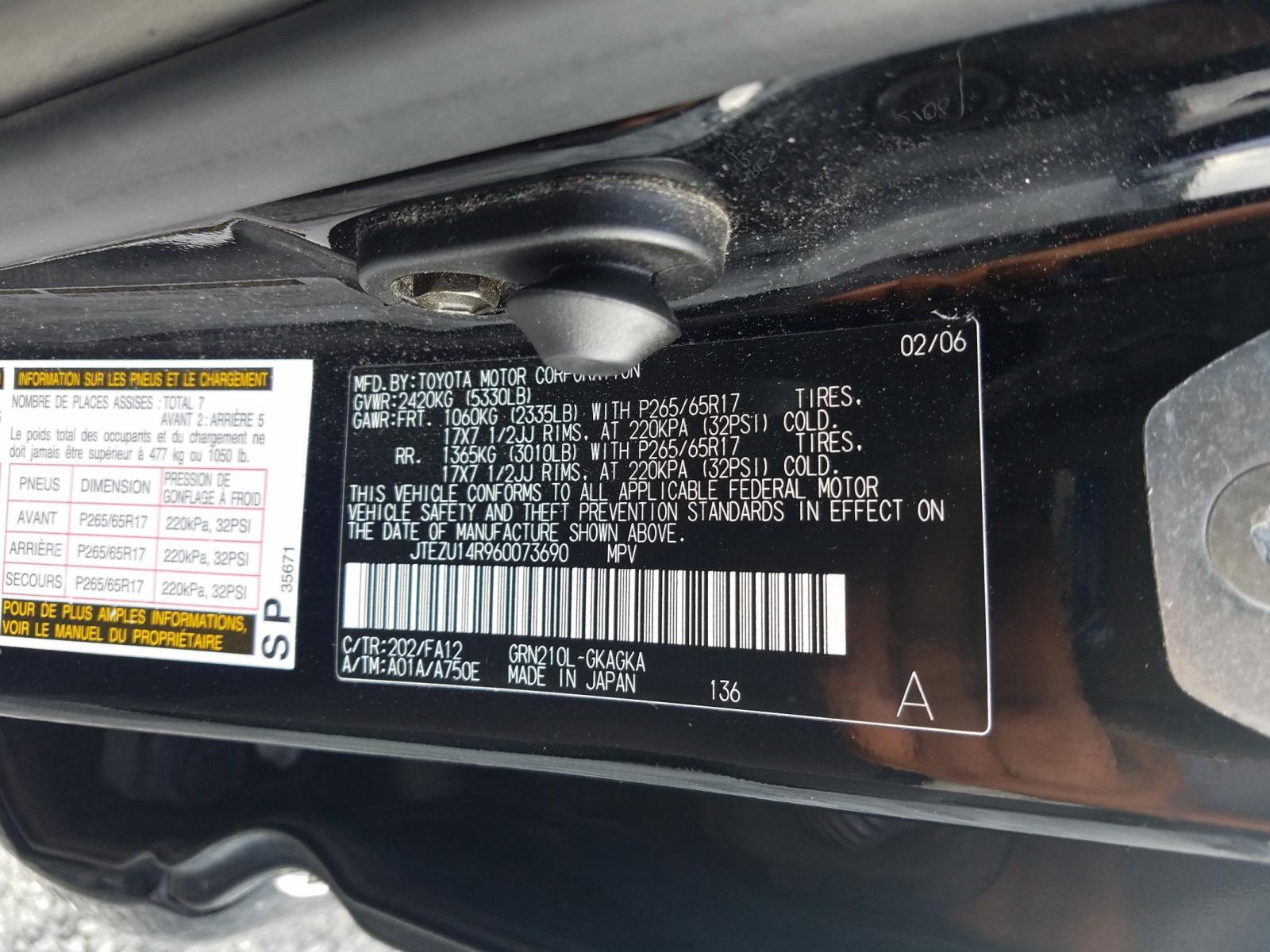 Photo 10 from auction – 2006 TOYOTA 4RUNNER SR with VIN JTEZU14R960073690