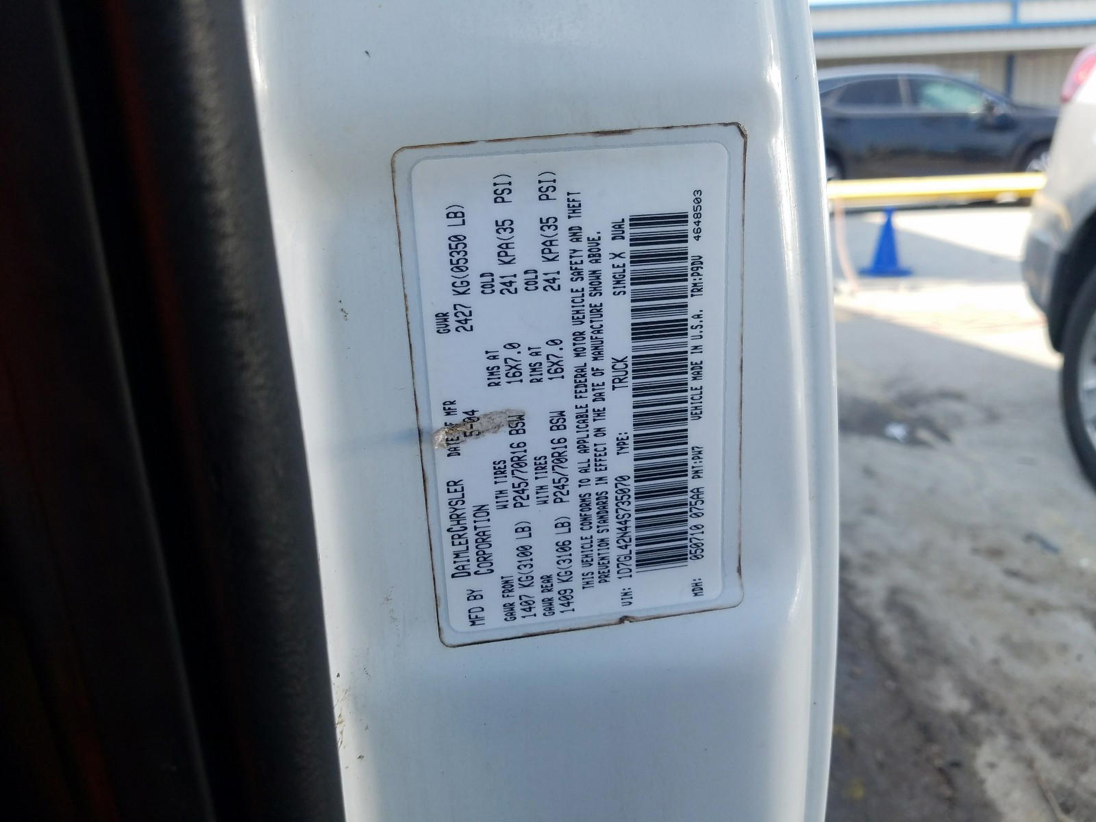 Photo 10 from auction – 2004 DODGE DAKOTA SLT with VIN 1D7GL42N44S735070