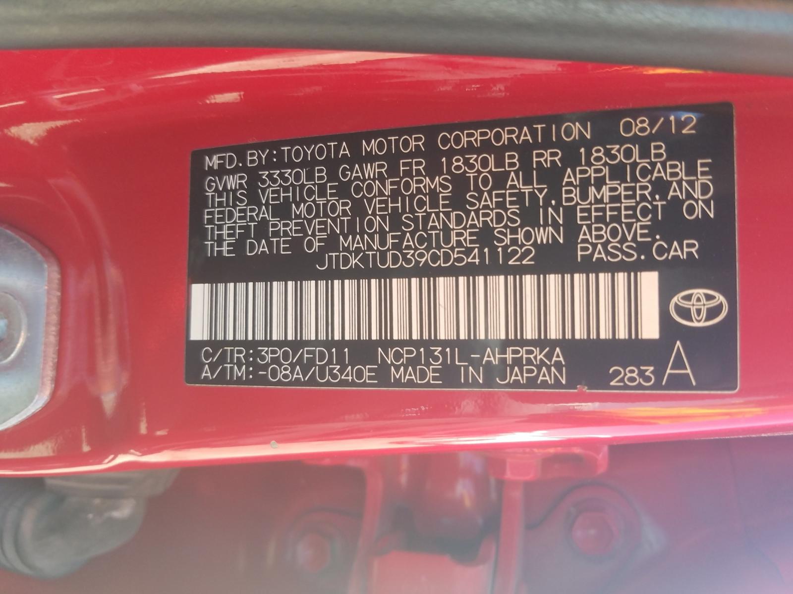 Photo 10 from auction – 2012 TOYOTA YARIS with VIN JTDKTUD39CD541122