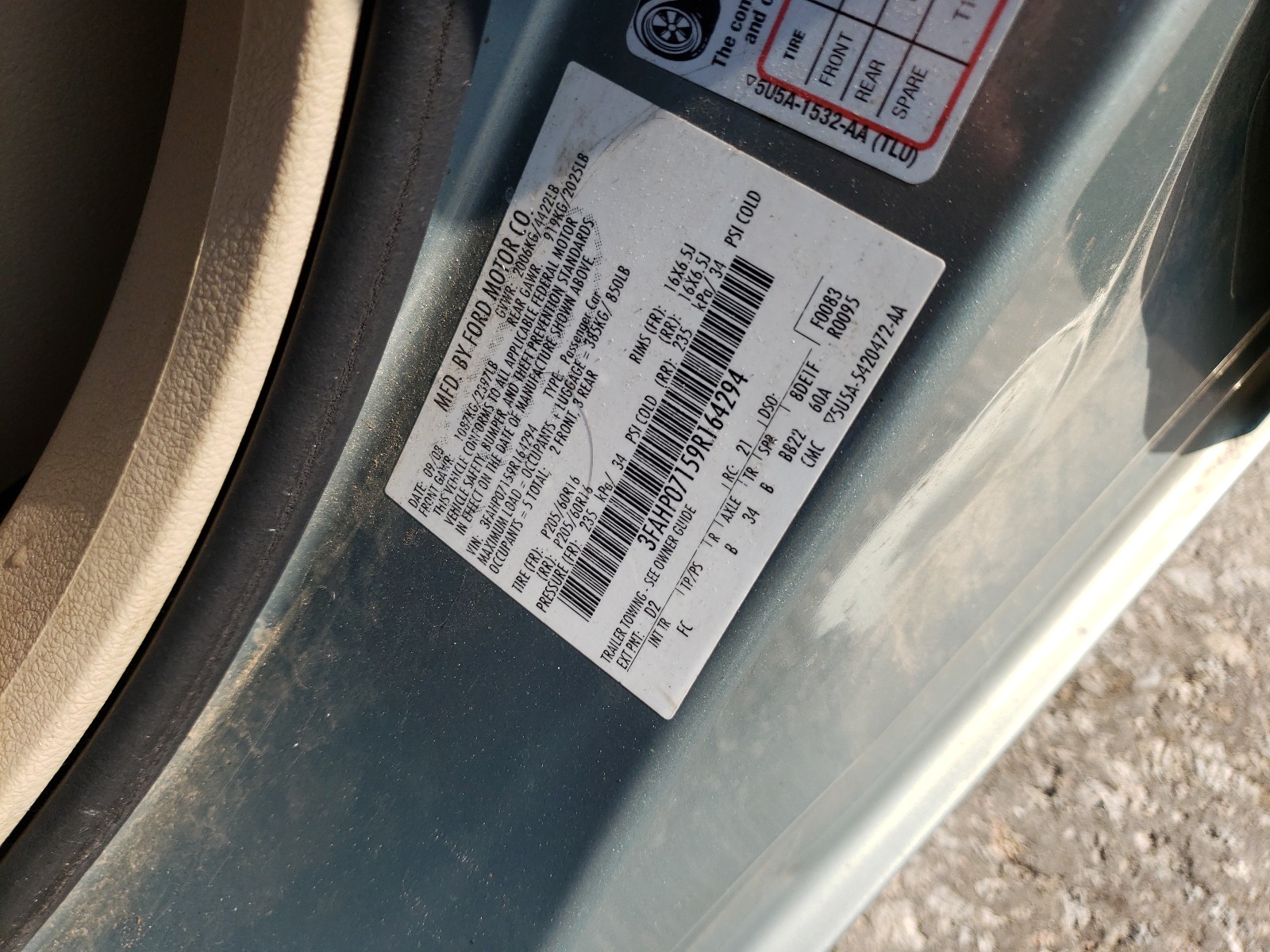 Photo 20 from auction – 2009 FORD FUSION SE with VIN 3FAHP07159R164294